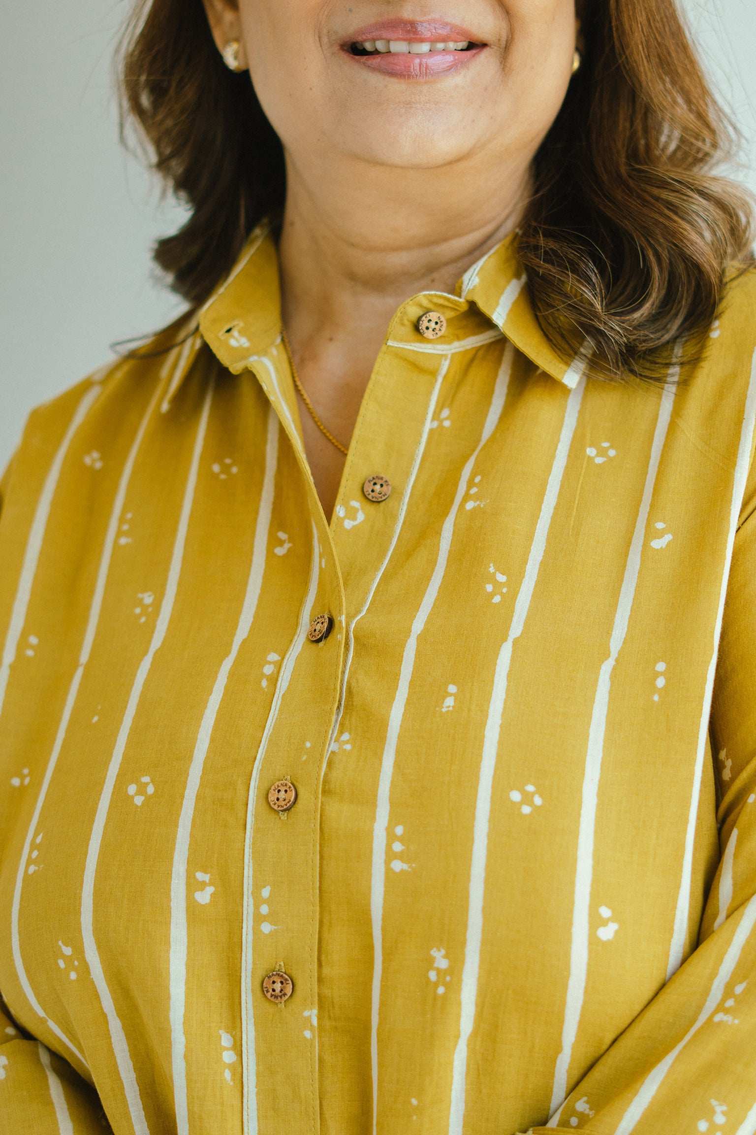 Yellow Bagru Stripe Handblock Cotton Shirt