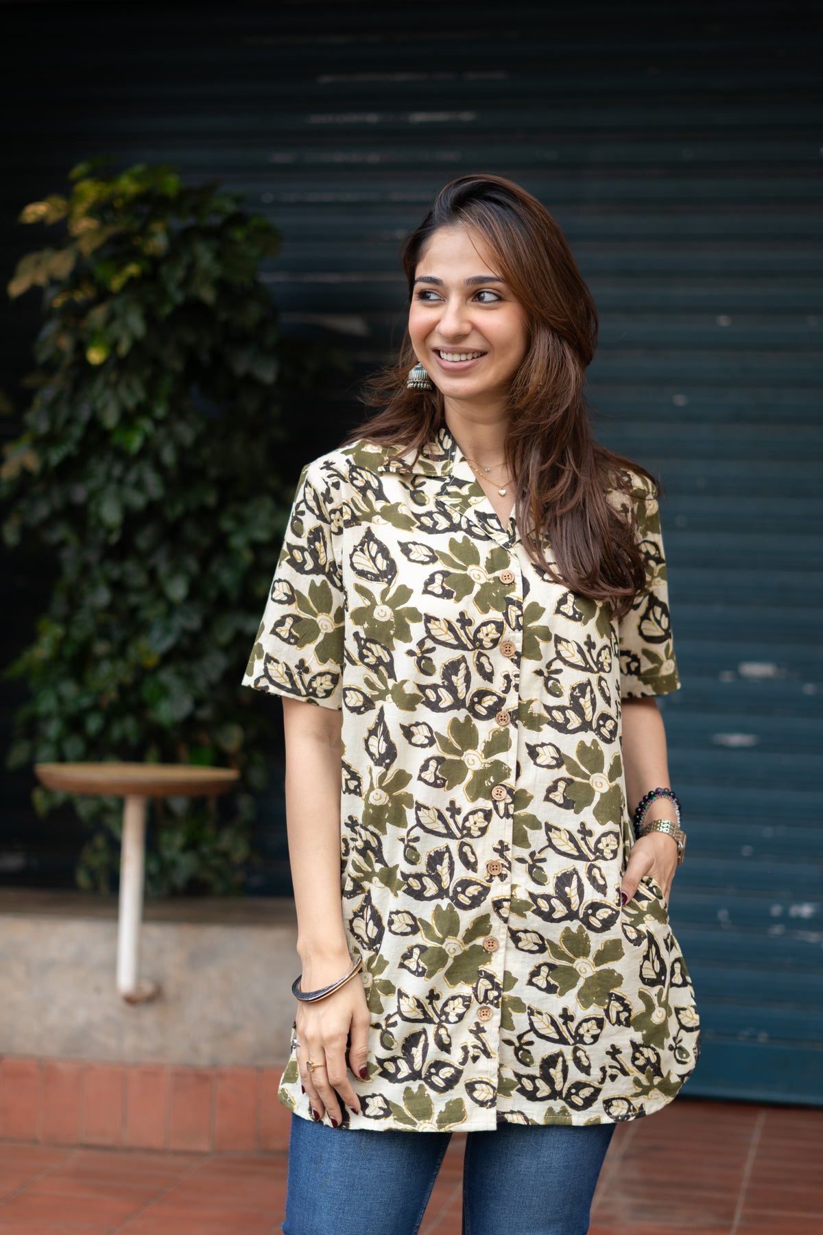 Olive Bagru Handblock Cotton Shirt Kurti