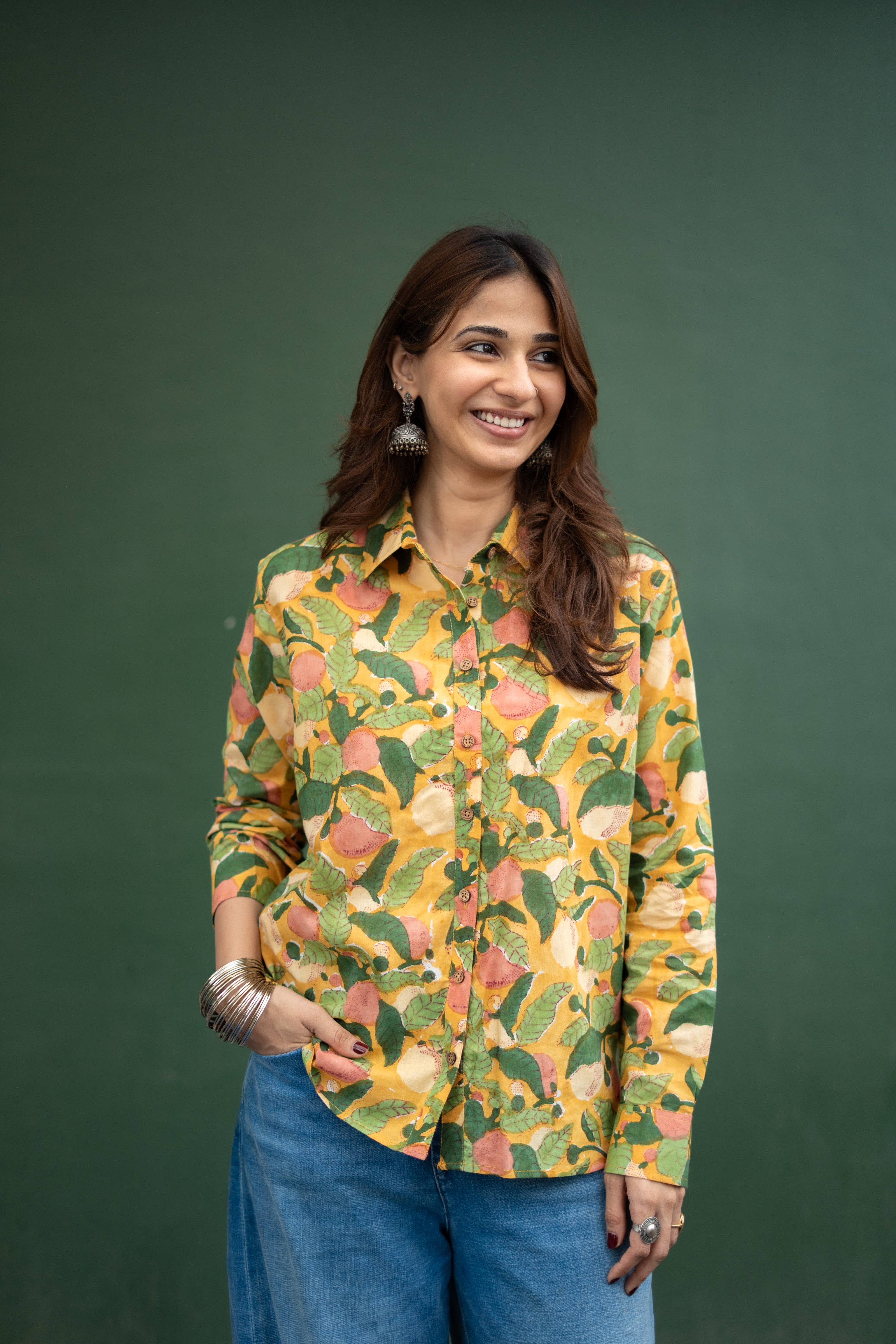 Sanganeri Blossom Floral Handblock Cotton Shirt