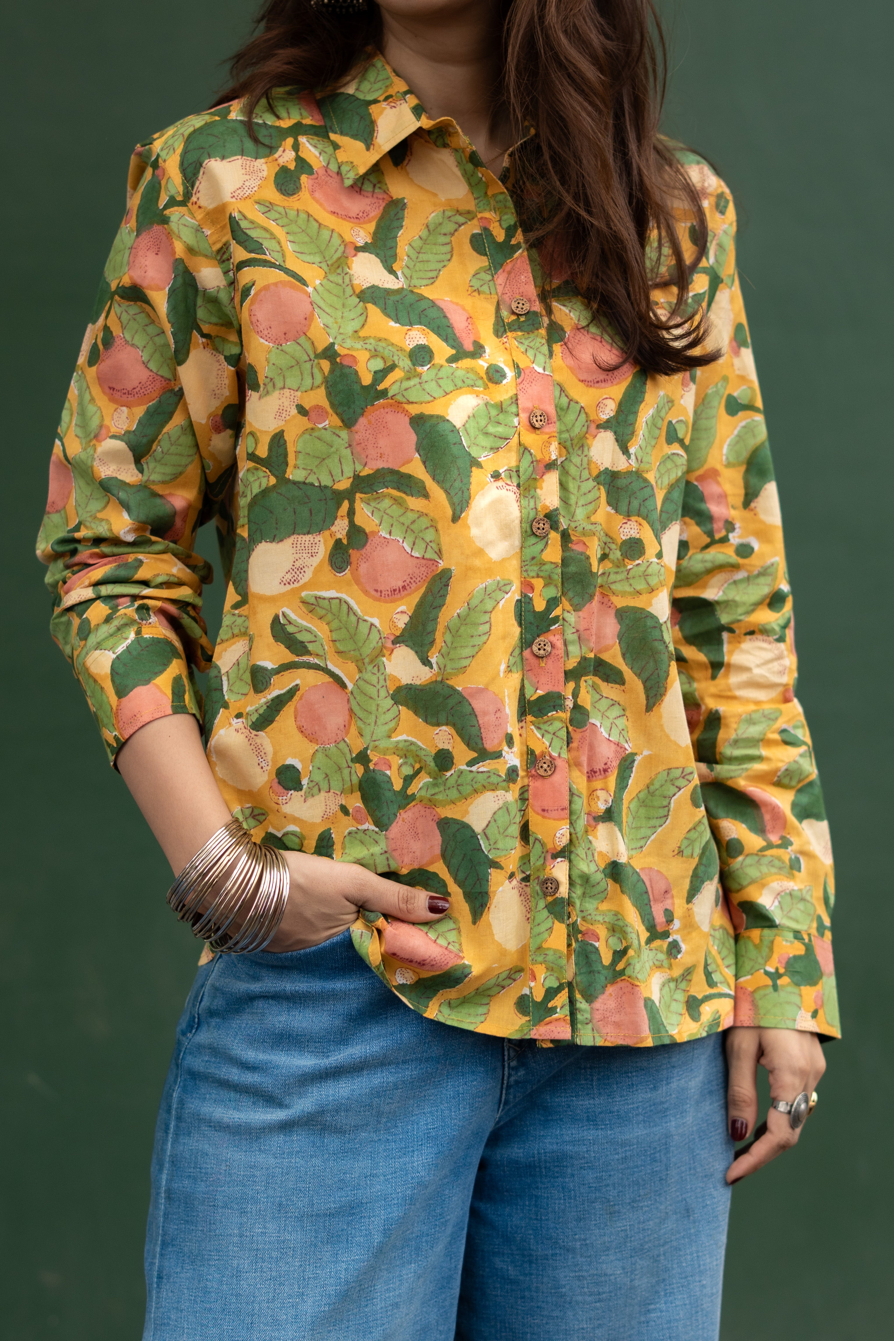 Sanganeri Blossom Floral Handblock Cotton Shirt