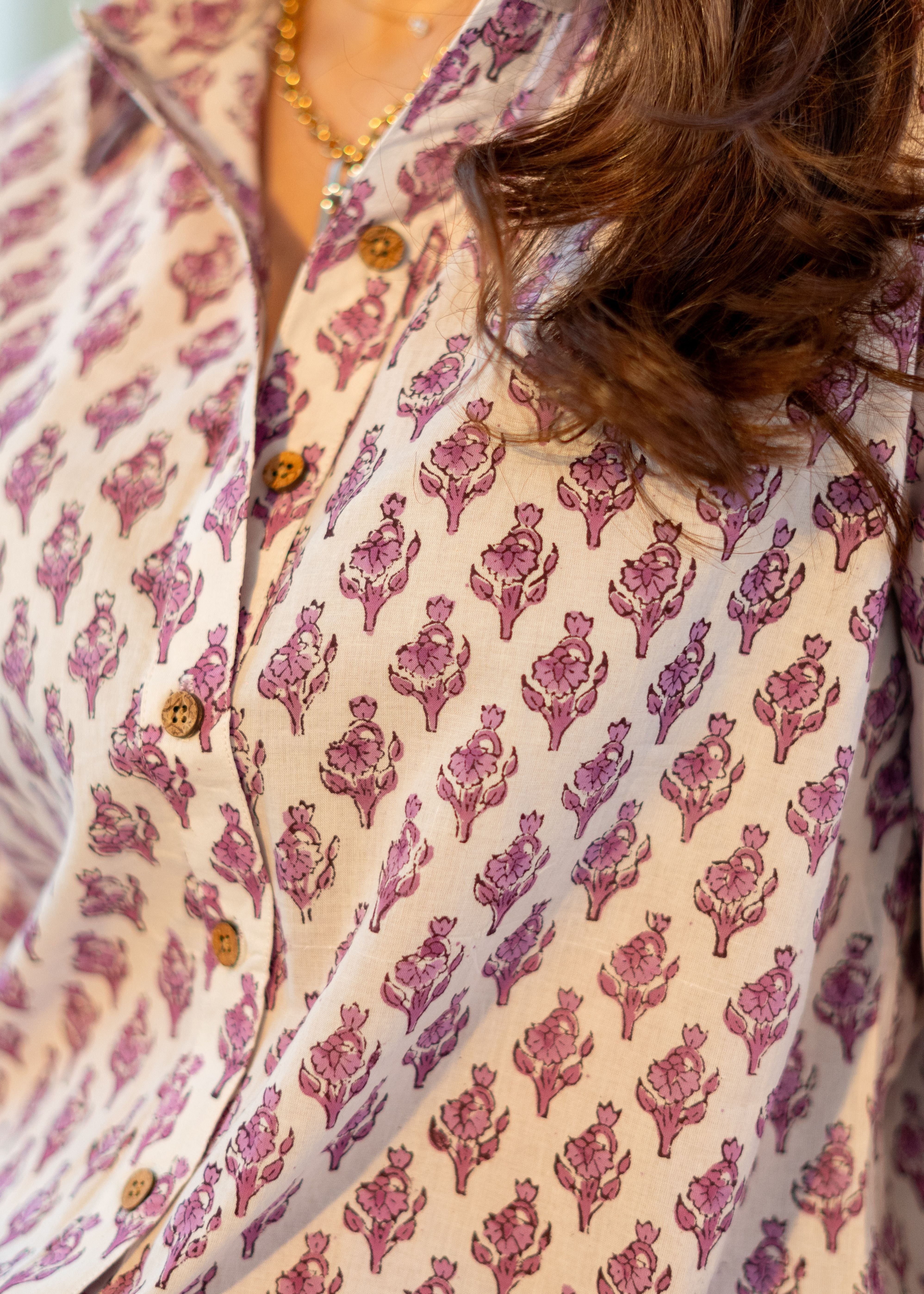 Purple Floral Block Print Cotton Shirt