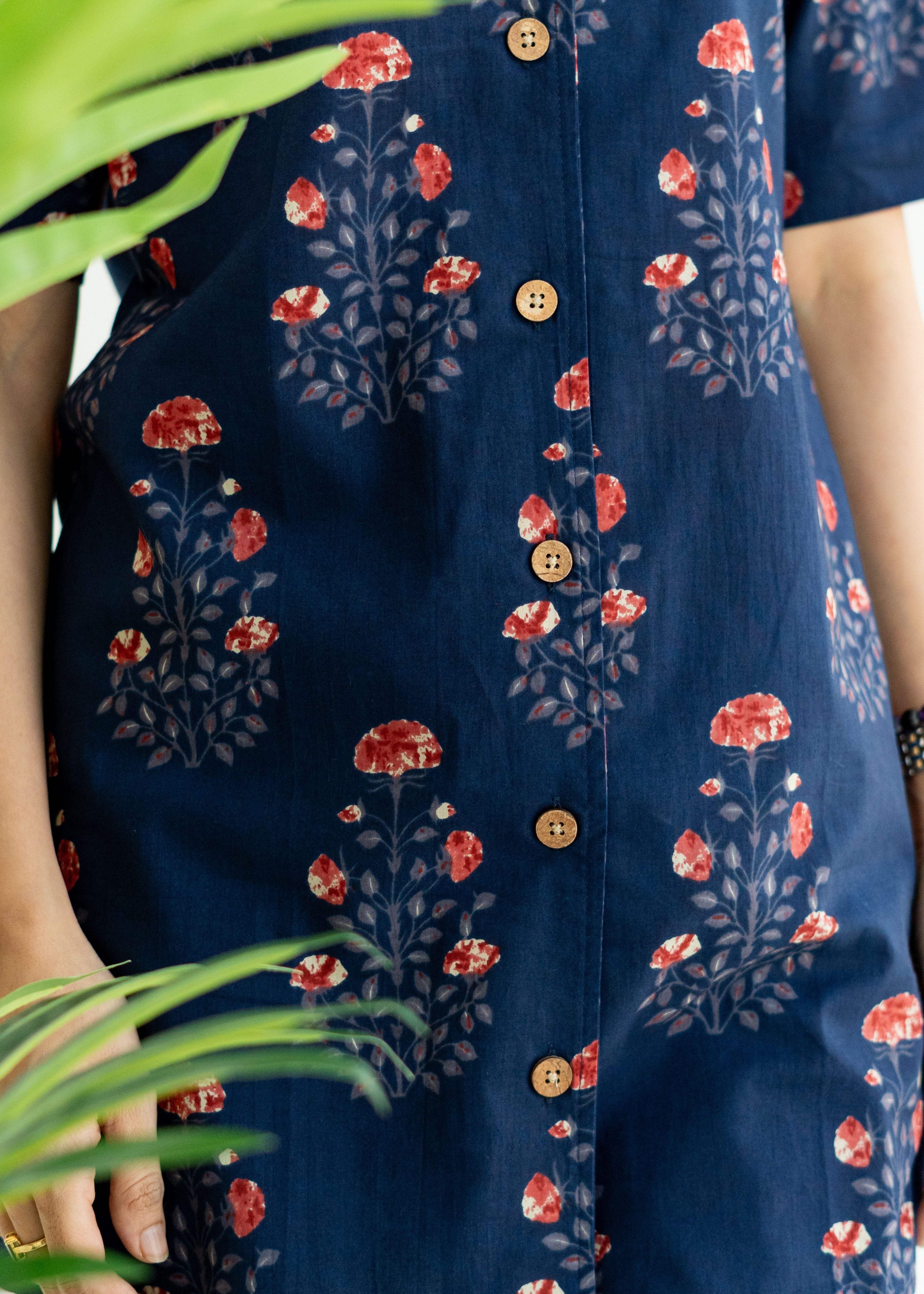 Blue Sanganeri Floral Cotton Printed Shirt Kurti