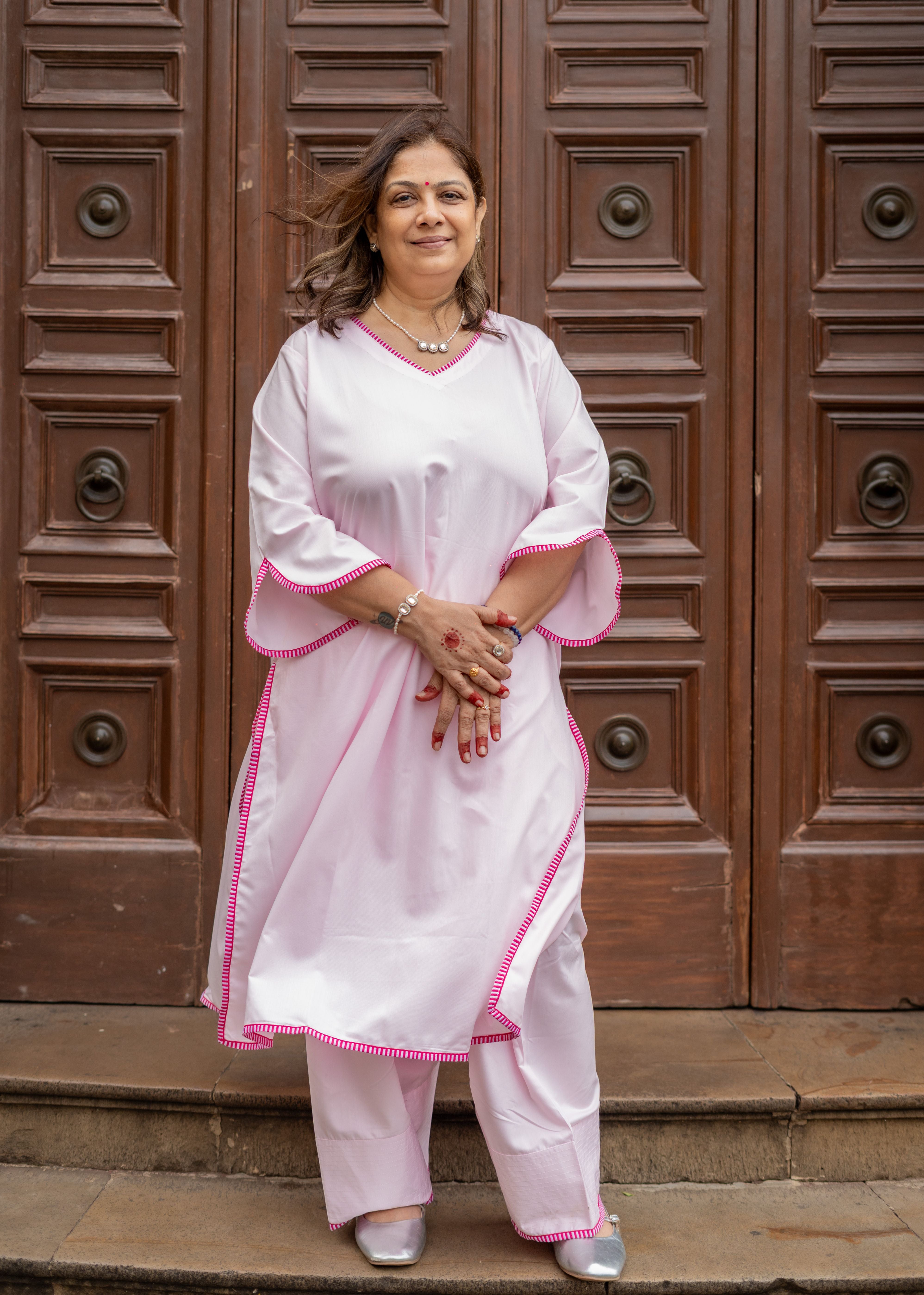 Baby Pink Farshi Salwar with Kurta and Bhagalpuri Ikkat Dupatta ( Full Set )