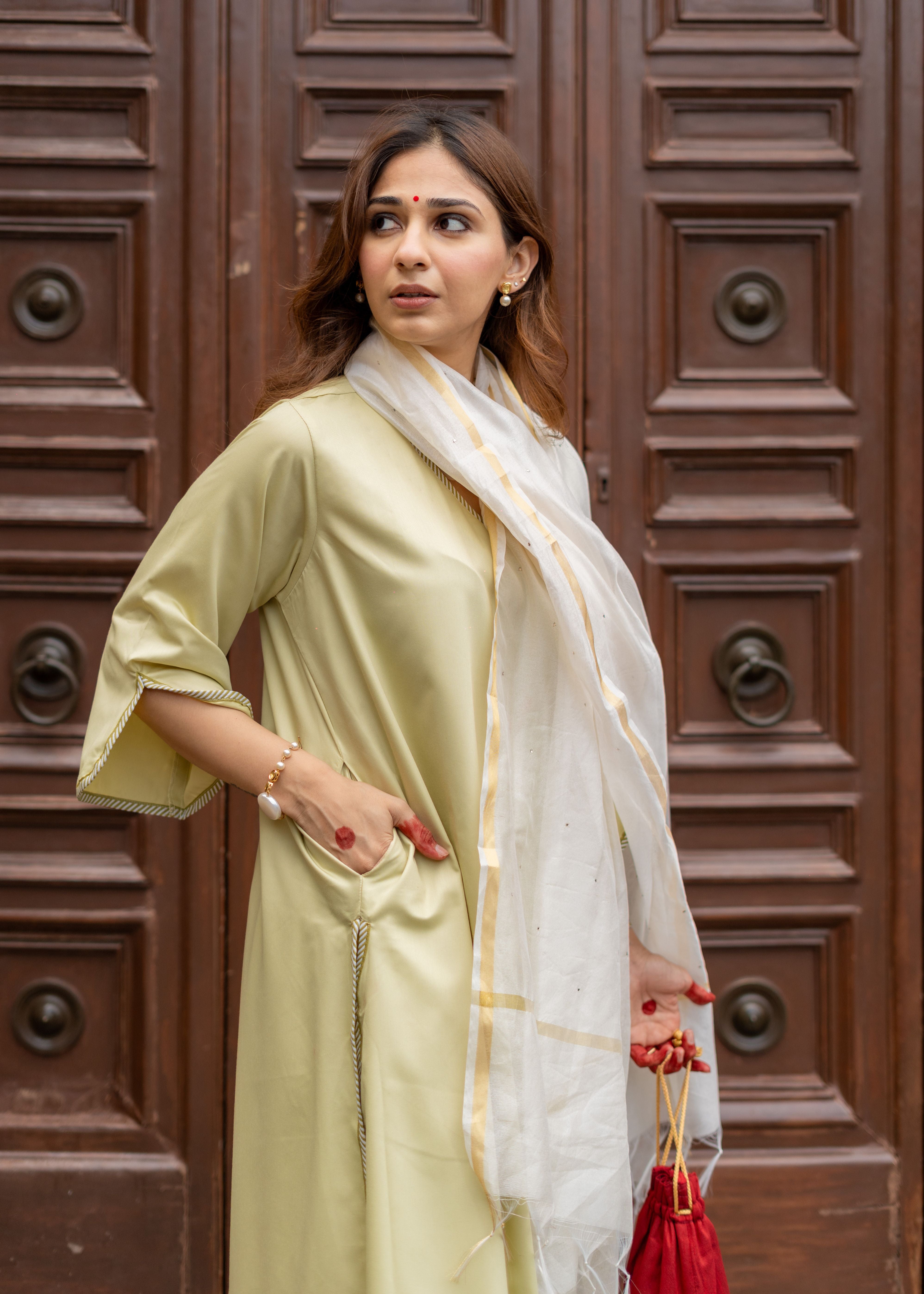 Green Farshi Salwar with Kurta and Chanderi Baadla Dupatta ( Full Set )