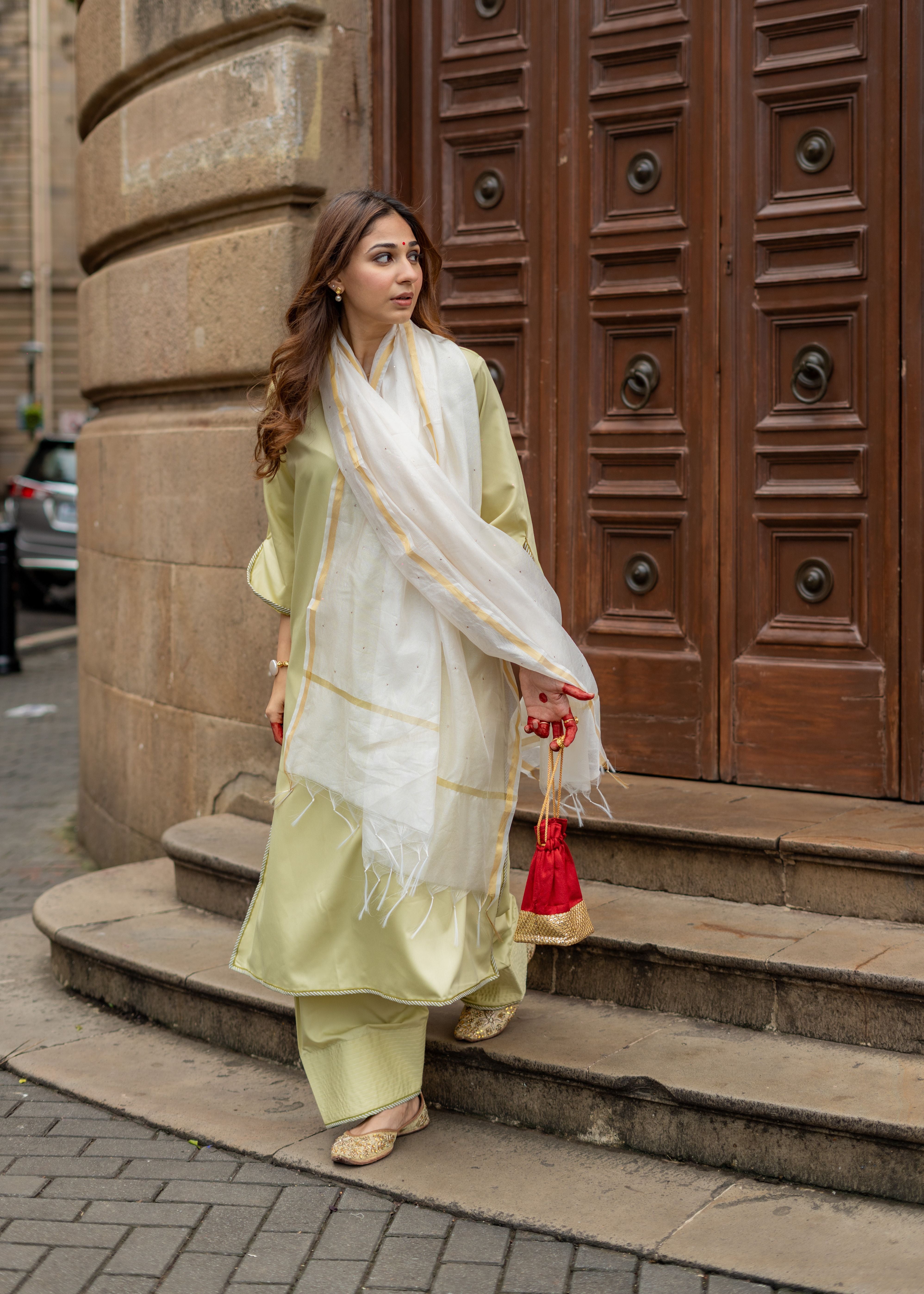 Green Farshi Salwar with Kurta and Chanderi Baadla Dupatta ( Full Set )