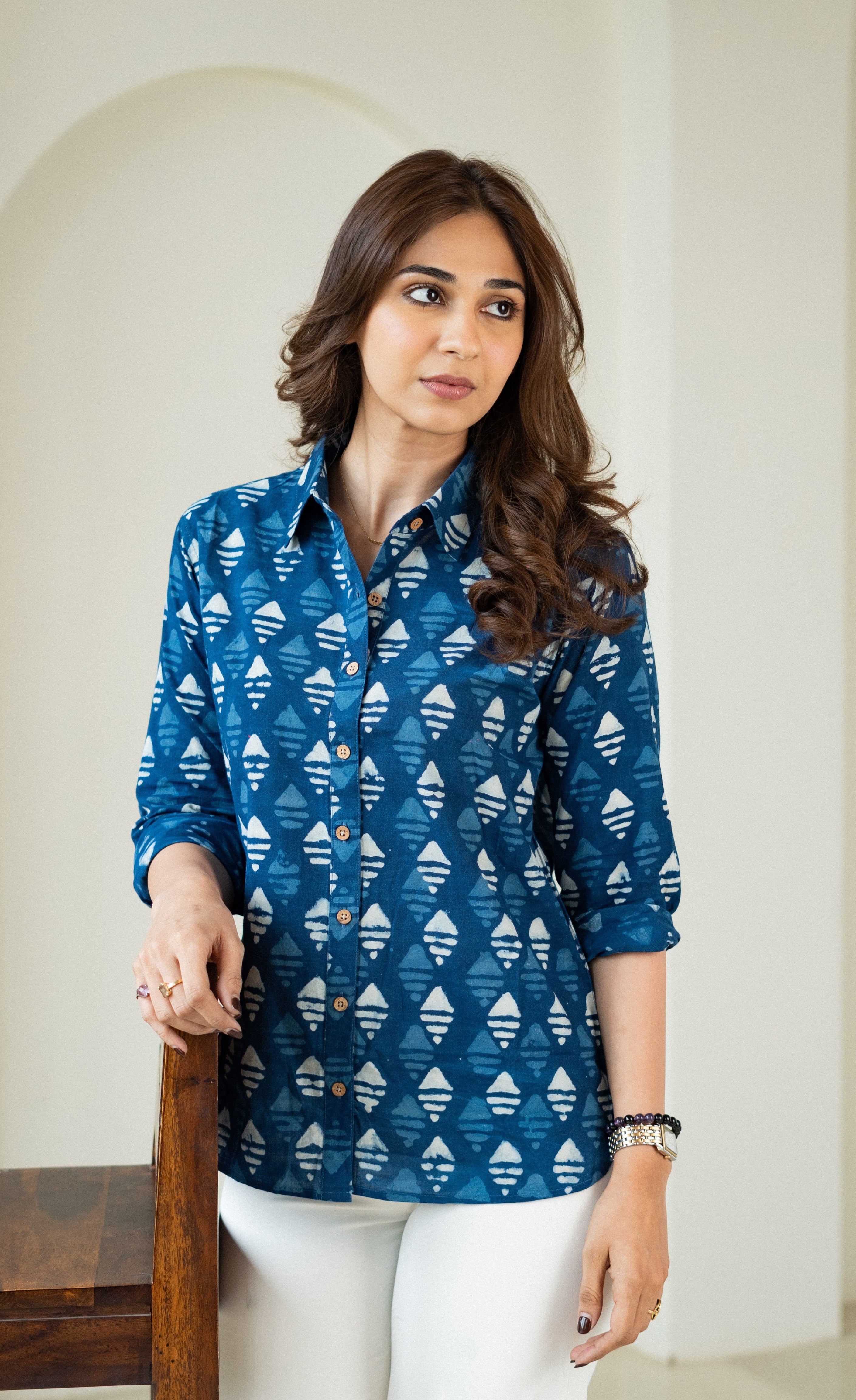 Navy Blue Chippa Handblock Cotton Shirt