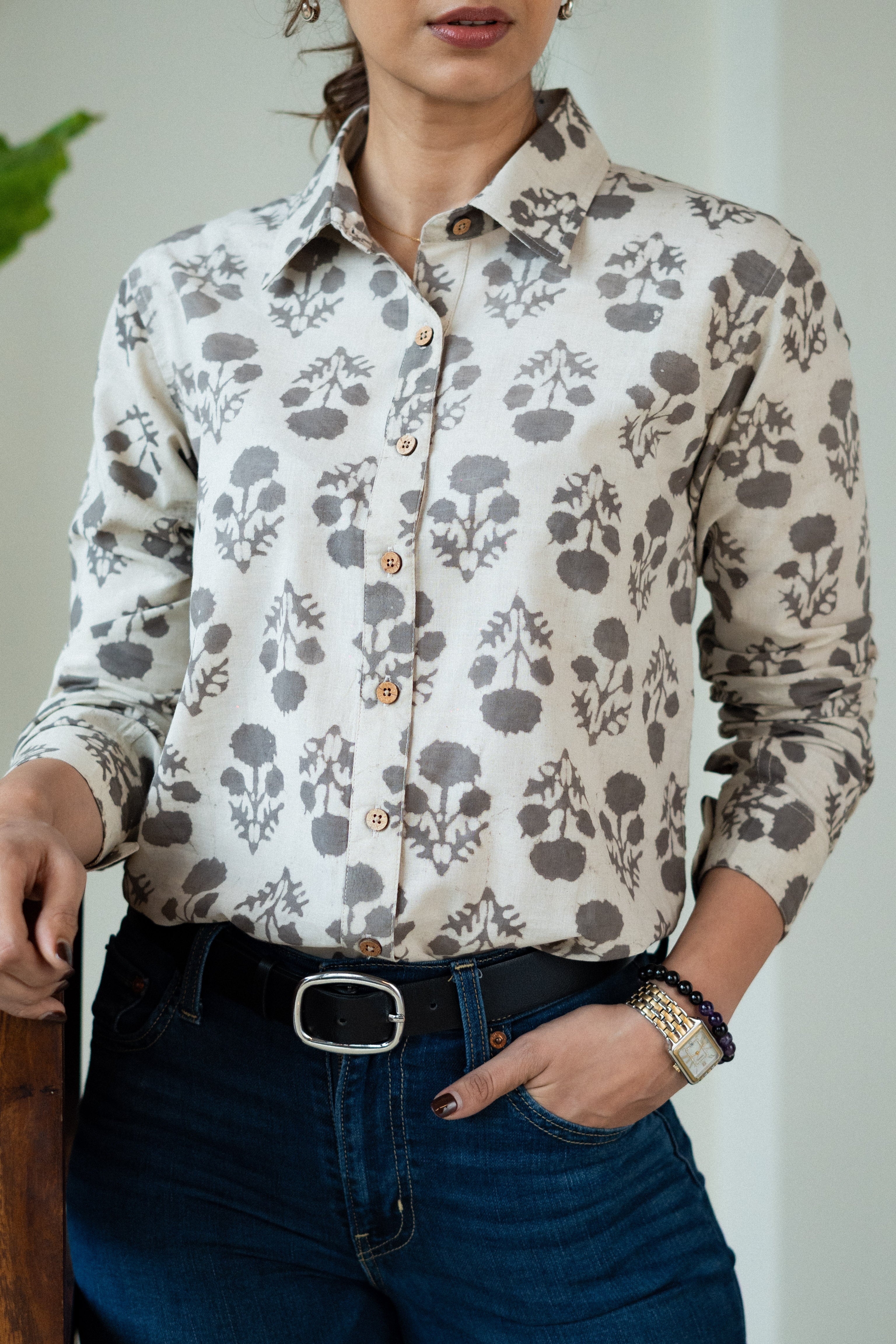 Cream Bagru Mud Handblock Shirt