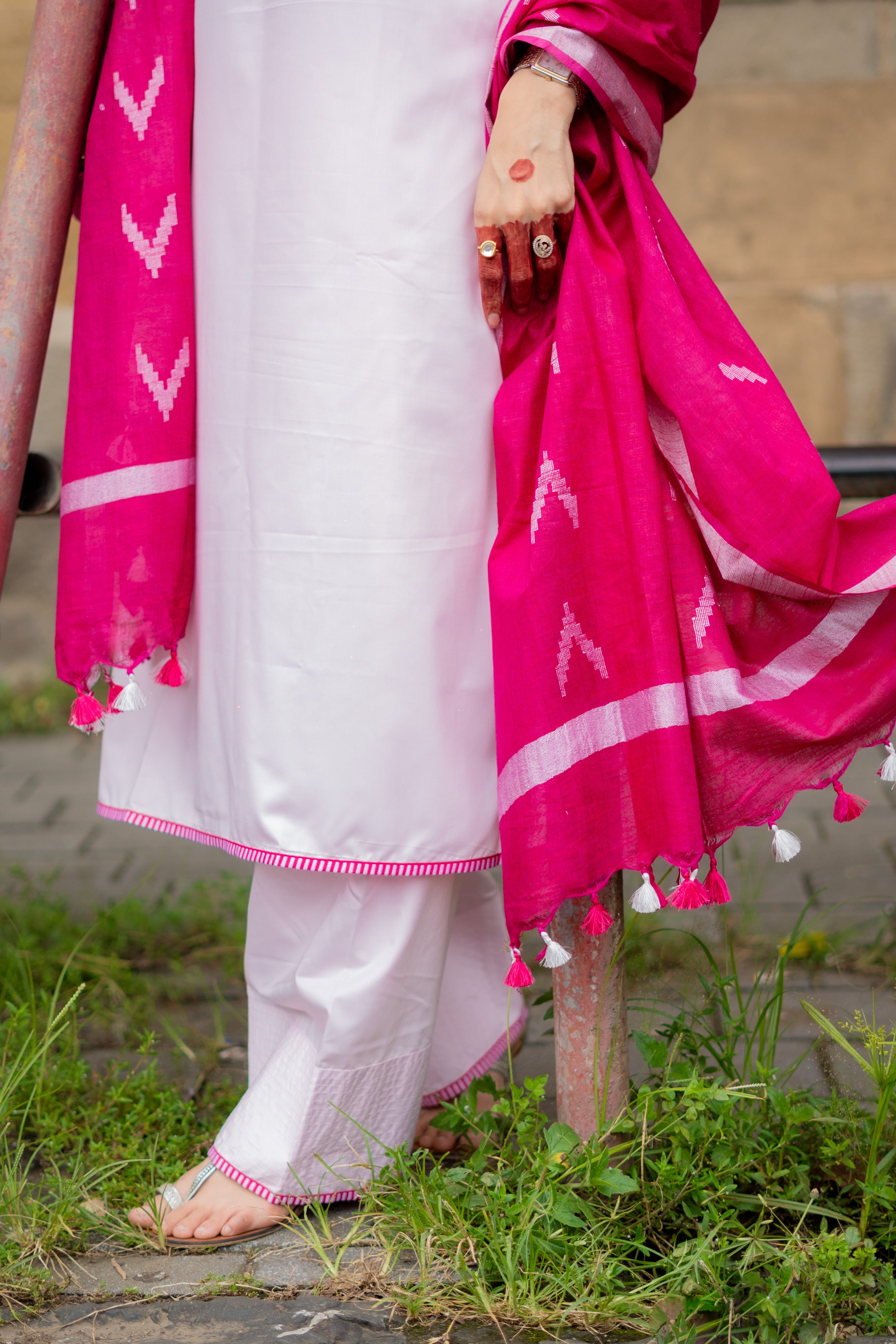 Baby Pink Farshi Salwar with Kurta and Bhagalpuri Ikkat Dupatta ( Full Set )