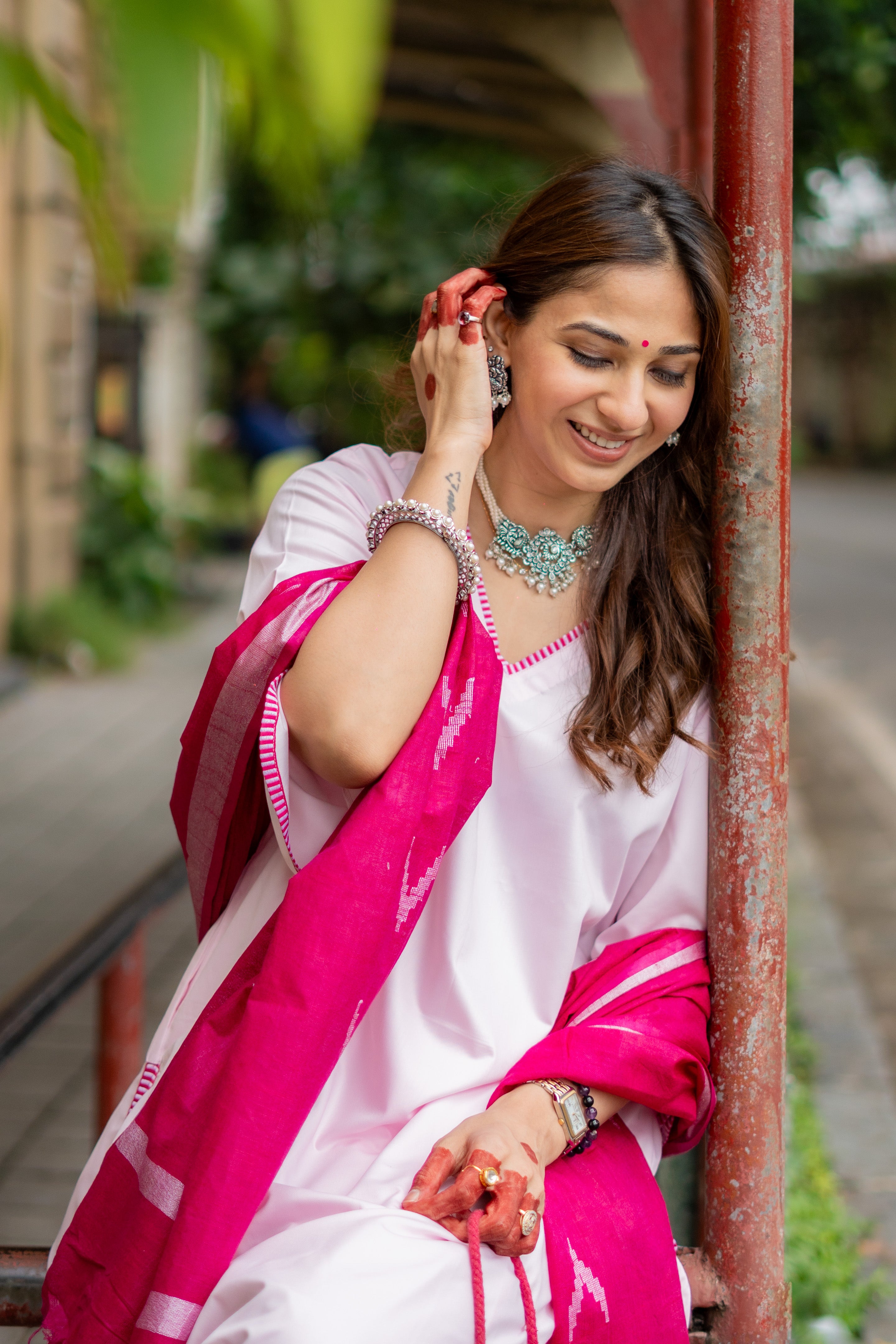 Baby Pink Farshi Salwar with Kurta and Bhagalpuri Ikkat Dupatta ( Full Set )