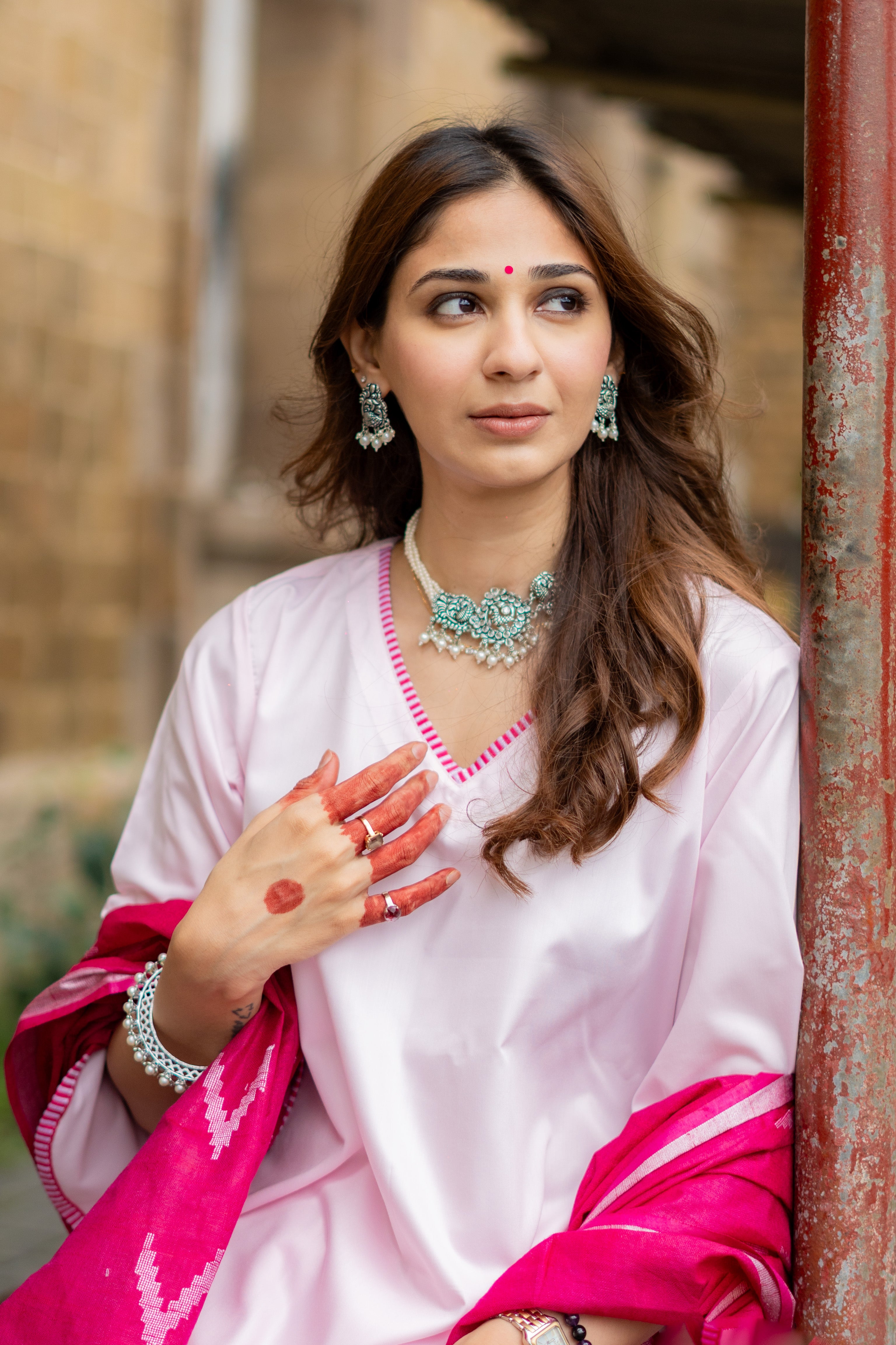 Baby Pink Farshi Salwar with Kurta and Bhagalpuri Ikkat Dupatta ( Full Set )