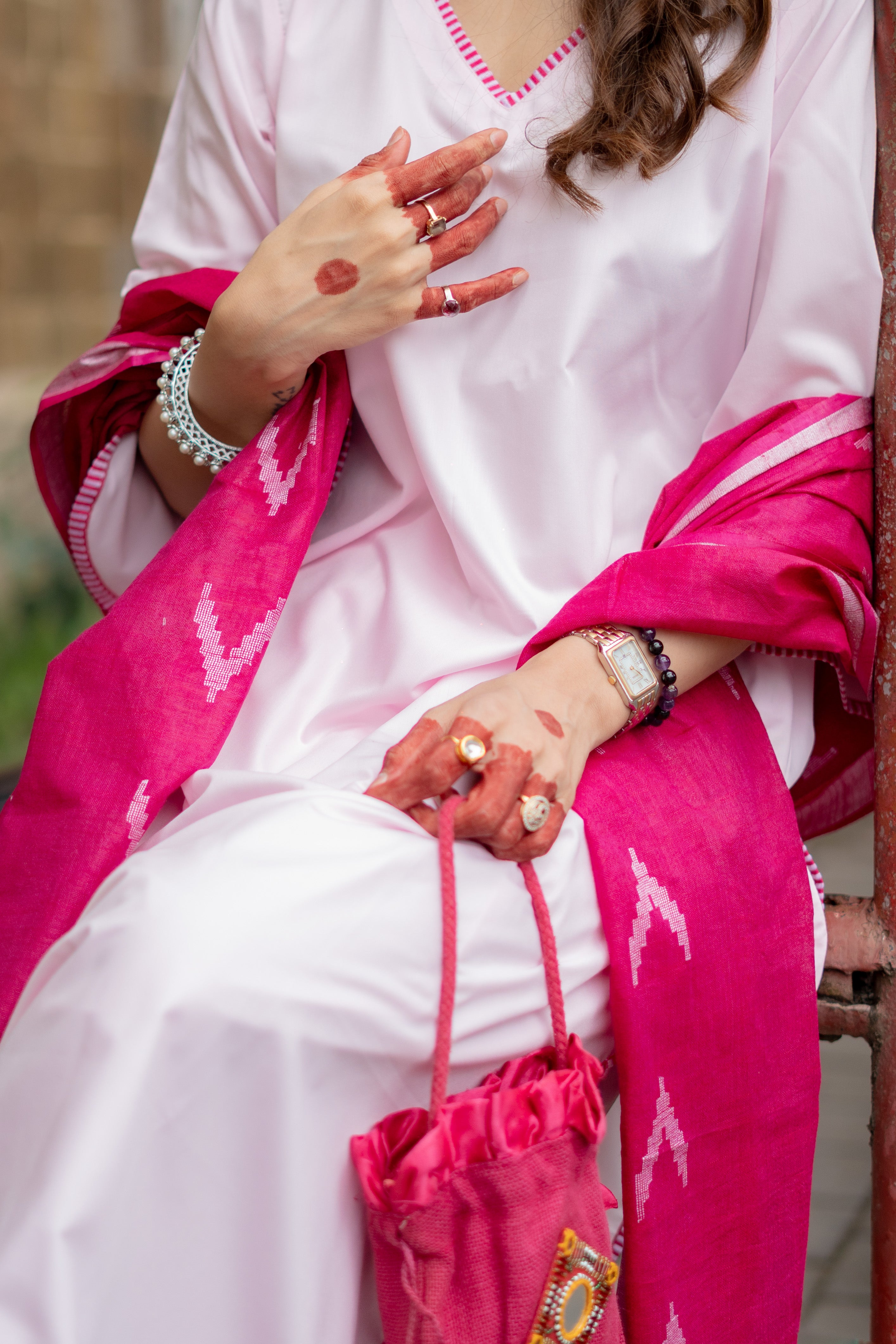 Baby Pink Farshi Salwar with Kurta and Bhagalpuri Ikkat Dupatta ( Full Set )