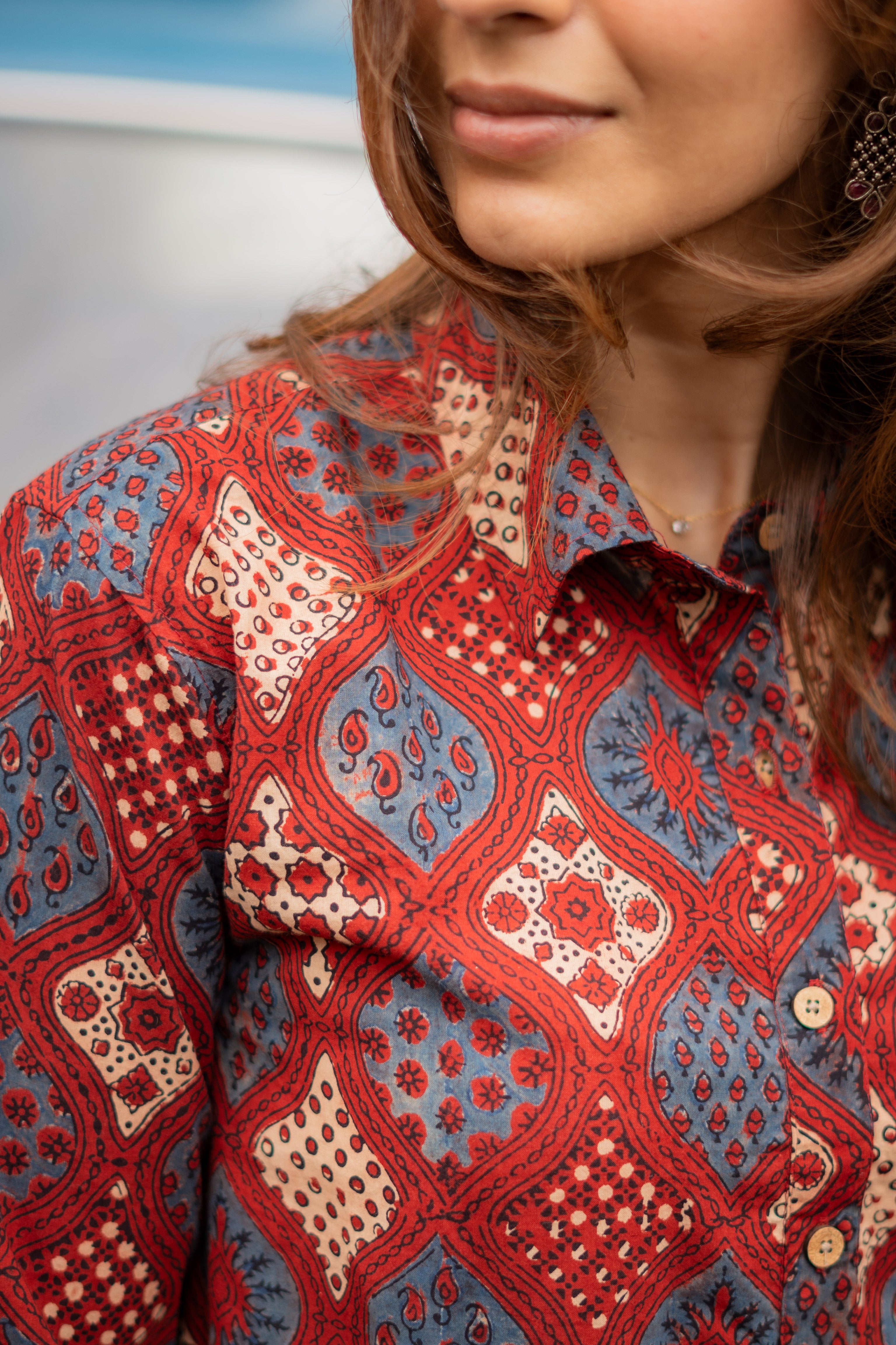 Rubia Red Ajrakh Natural Dye Cotton Shirt