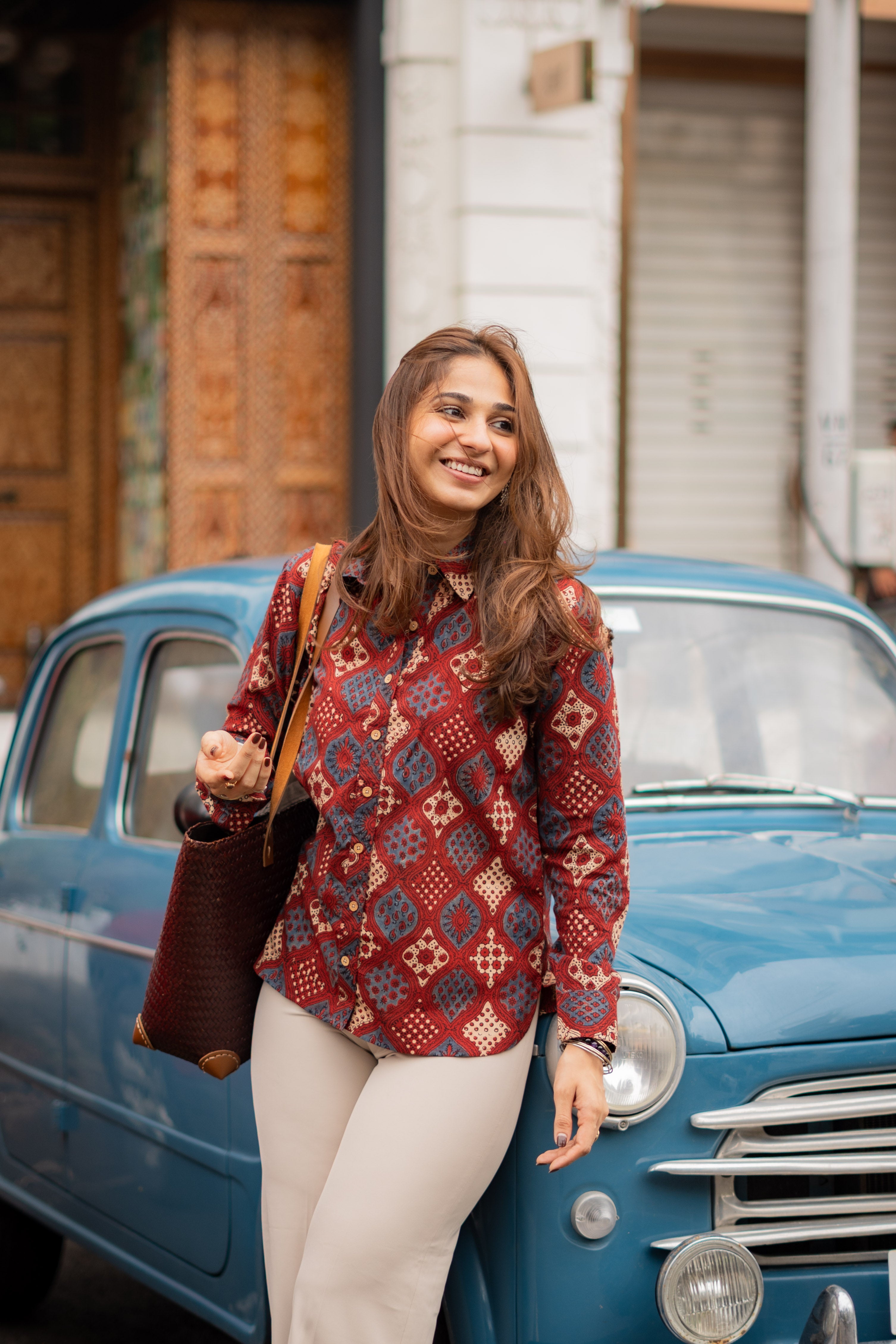 Rubia Red Ajrakh Natural Dye Cotton Shirt