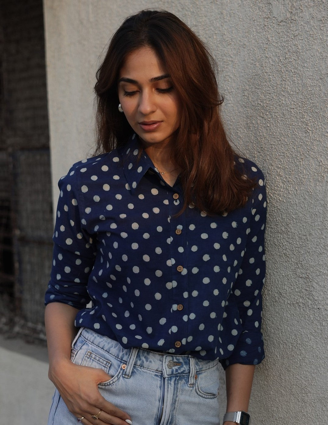 Indigo Polka Handblock Cotton Shirt