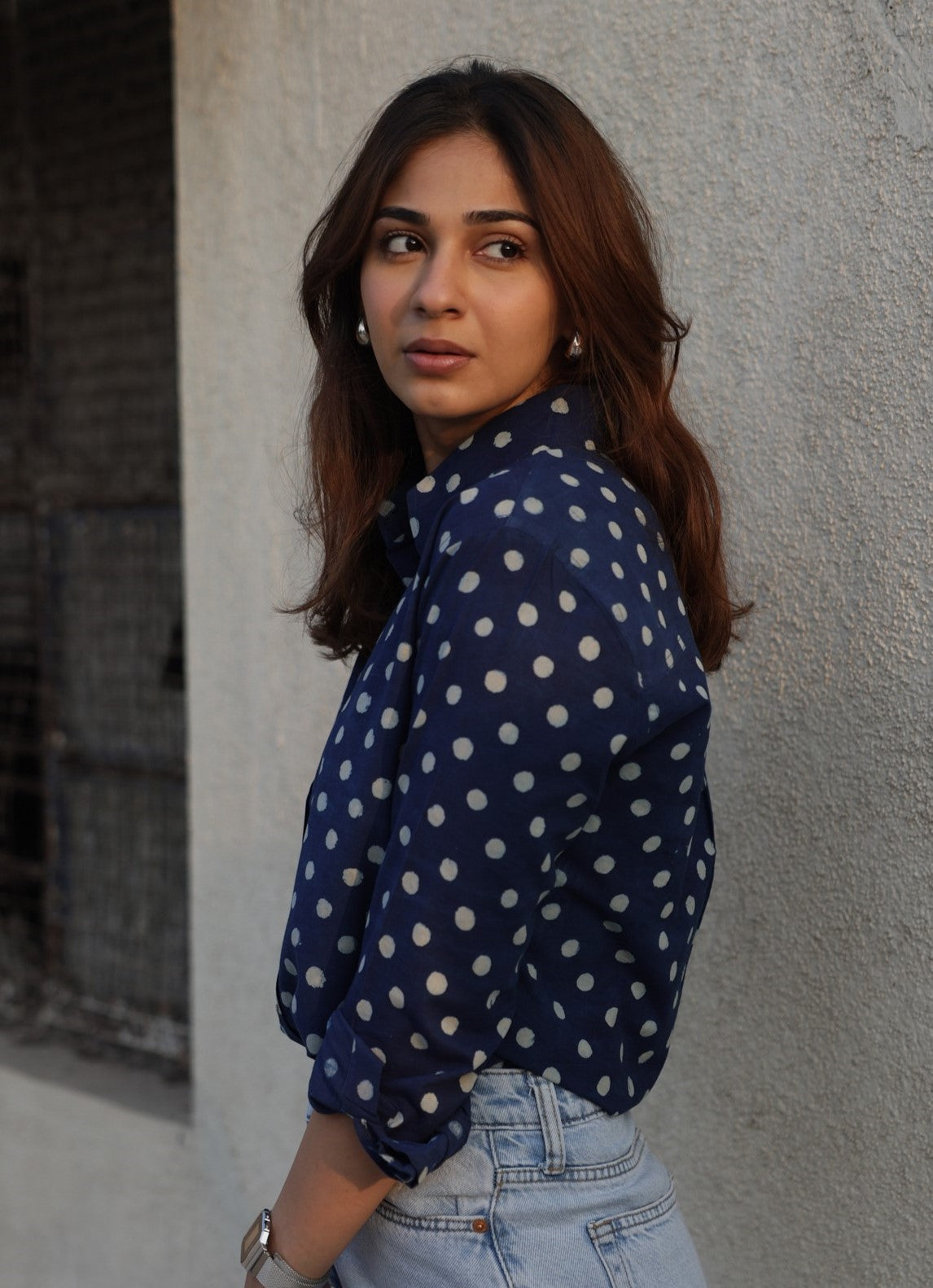 Indigo Polka Handblock Cotton Shirt