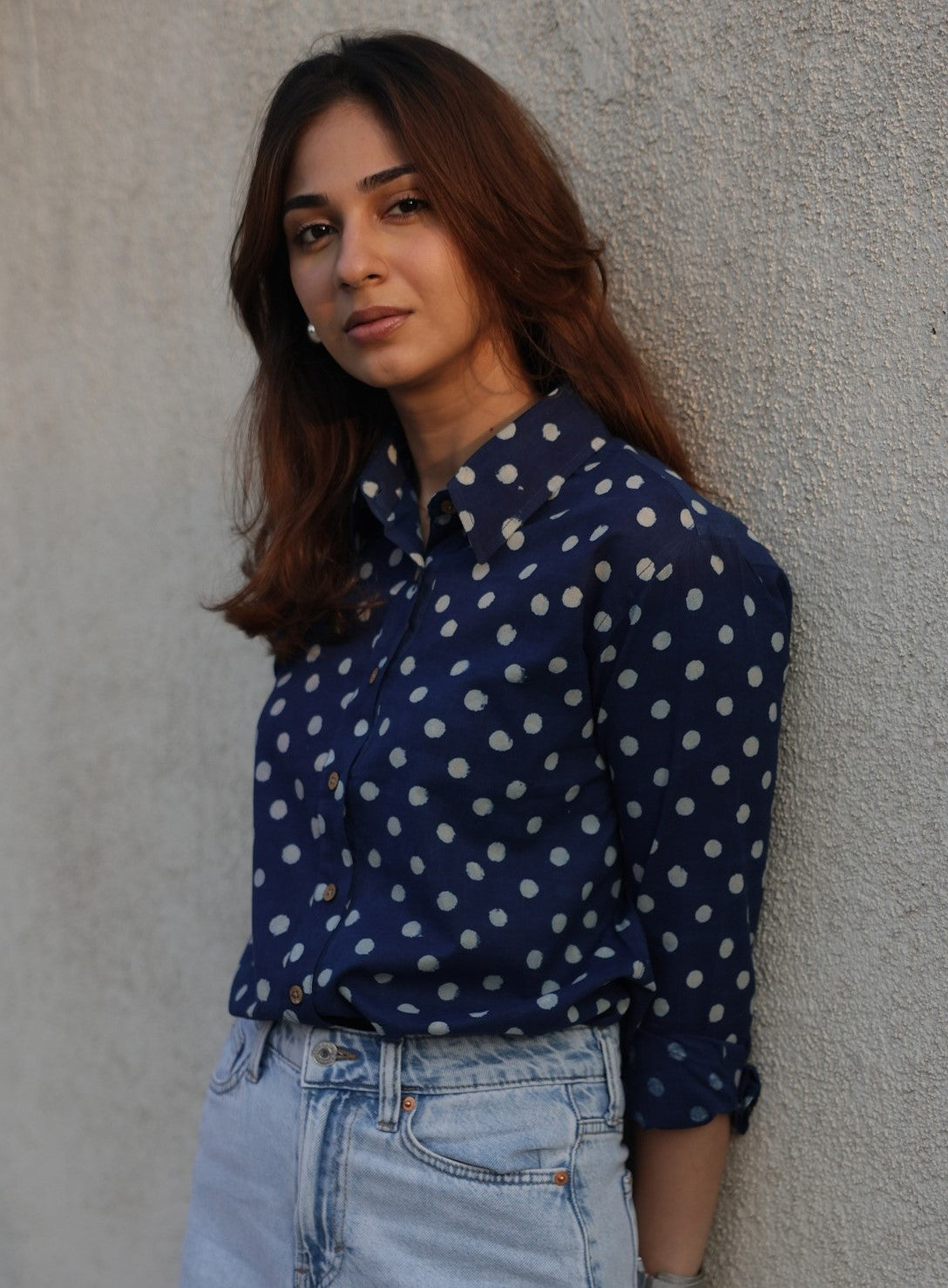 Indigo Polka Handblock Cotton Shirt