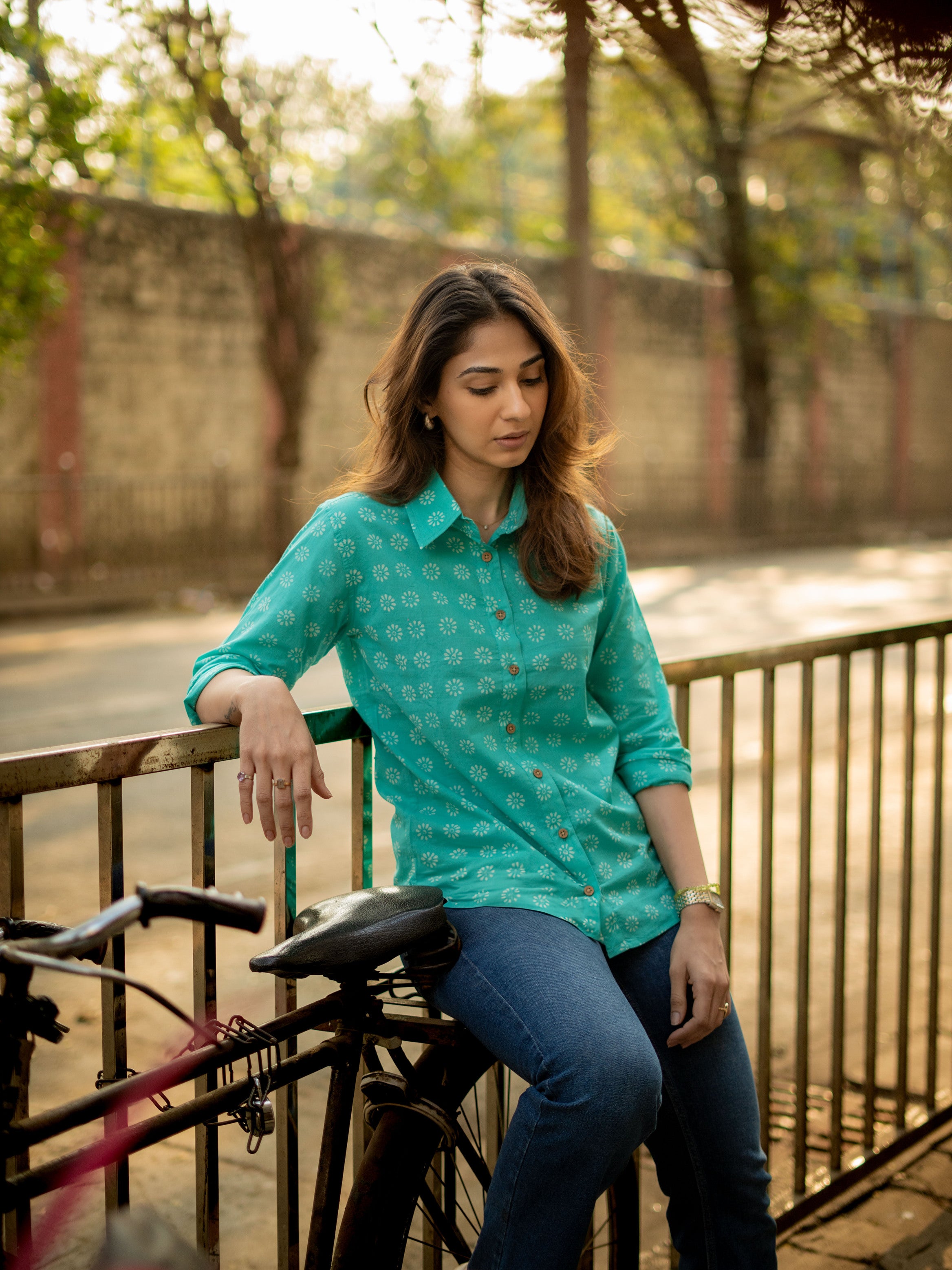Mint Blue Handblock Cotton Shirt