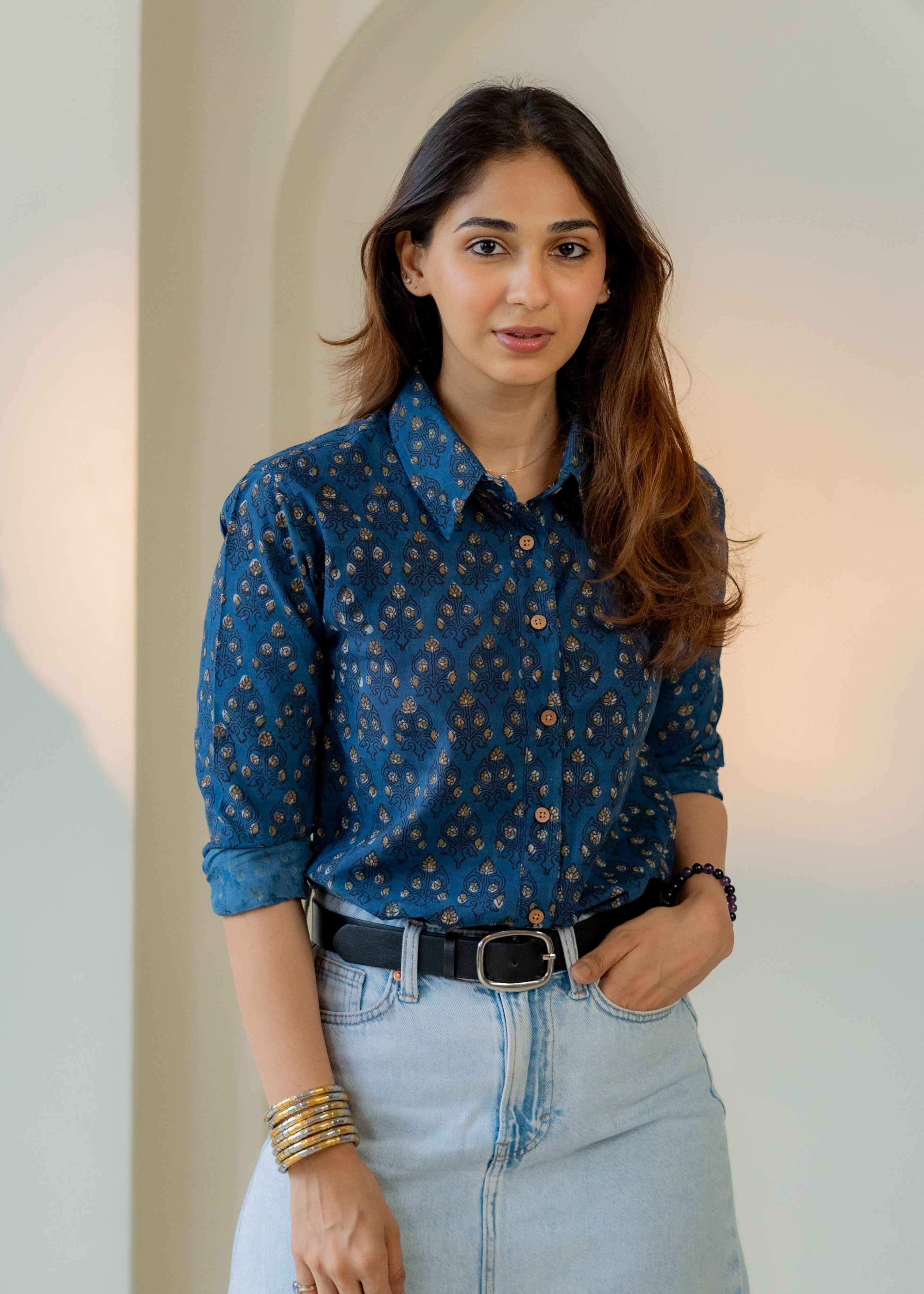 Blue Royal Handblock Cotton Shirt