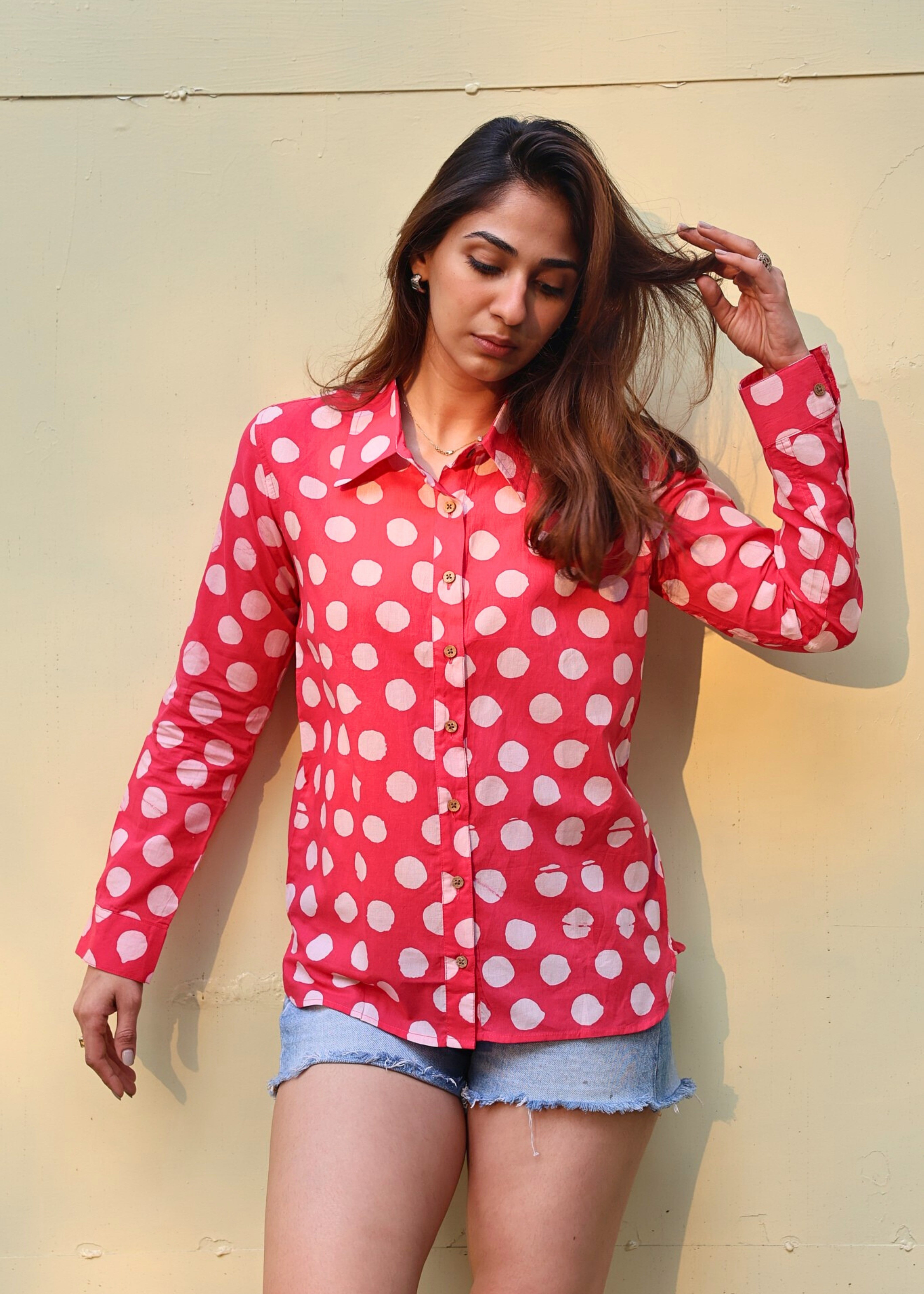 Pink Polka Handblock Shirt