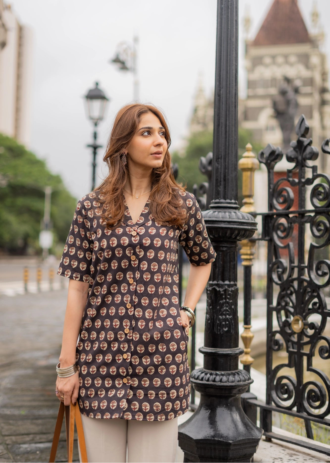 Brown Bagru Motif Handblock Shirt Kurti