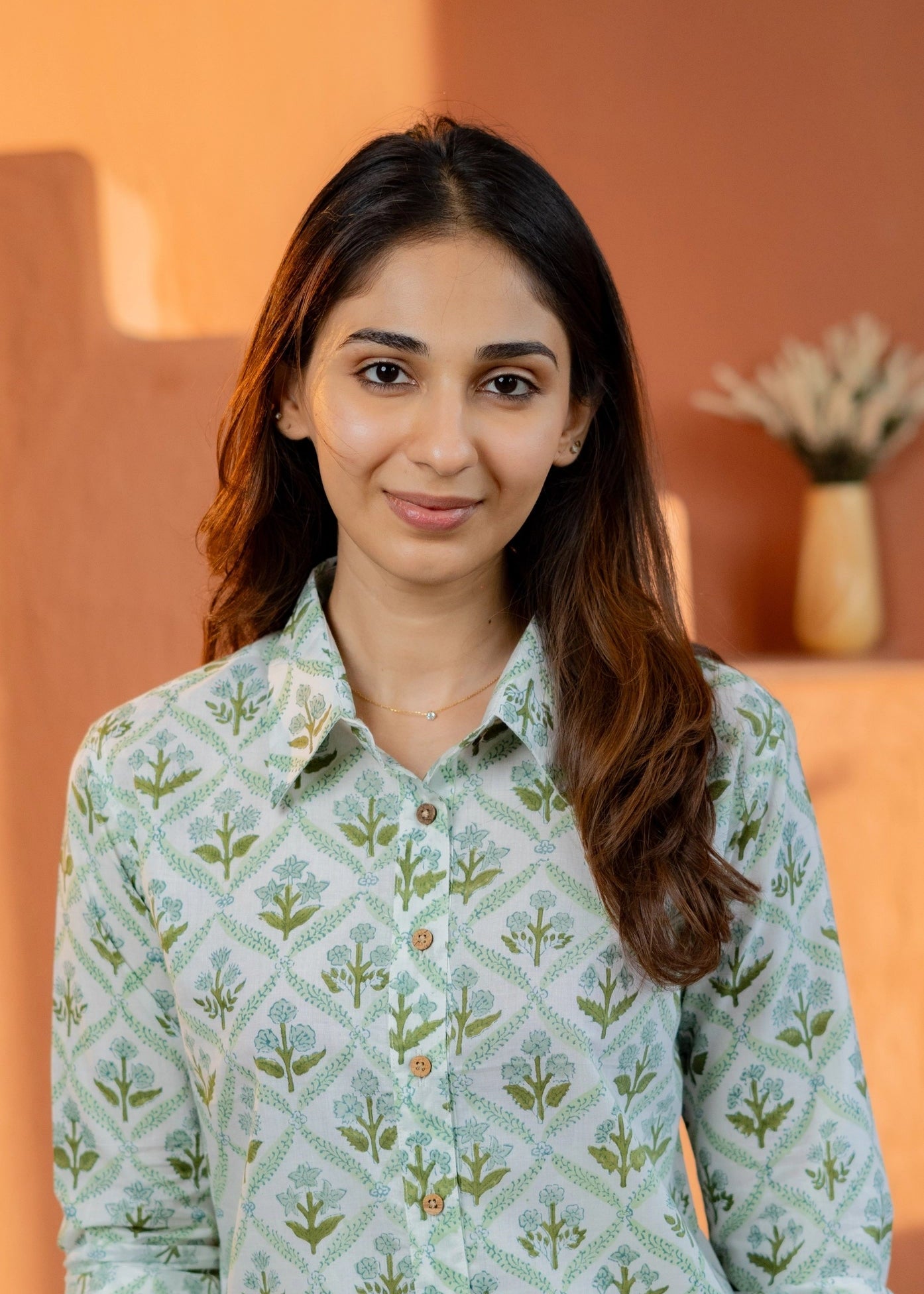 Green Leaf Block Print Shirt
