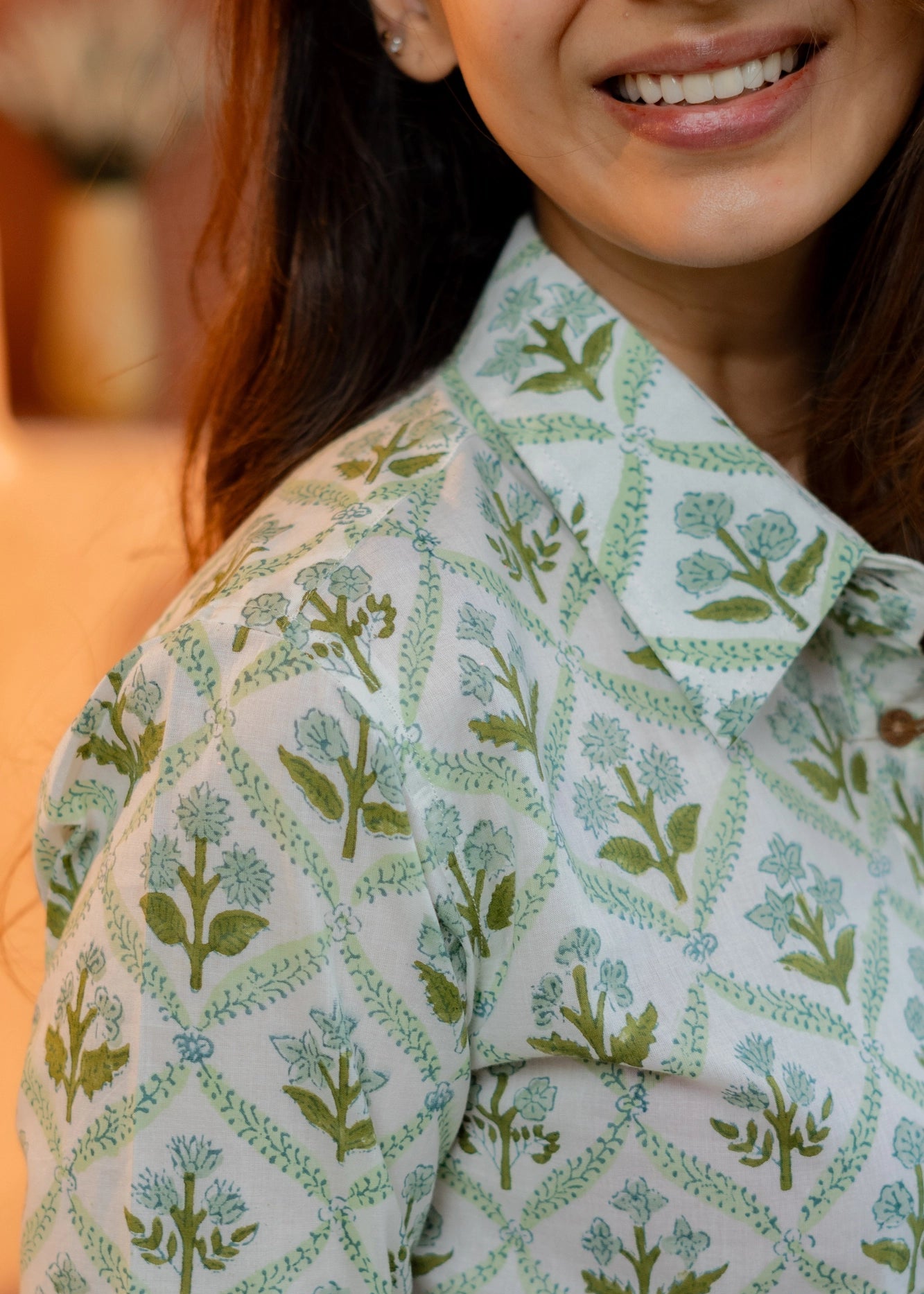Green Leaf Block Print Shirt