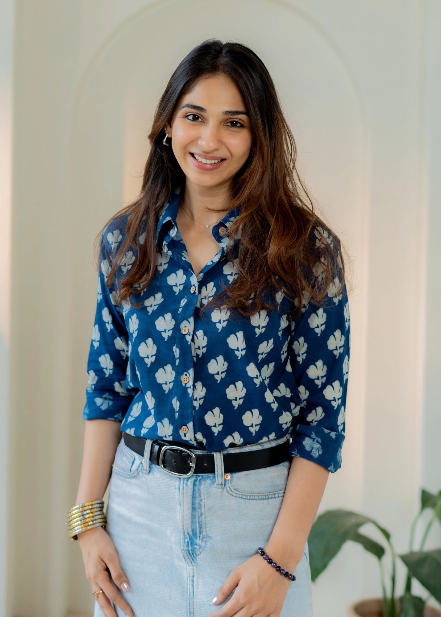 Navy Blue Bagru Block Print Cotton Shirt