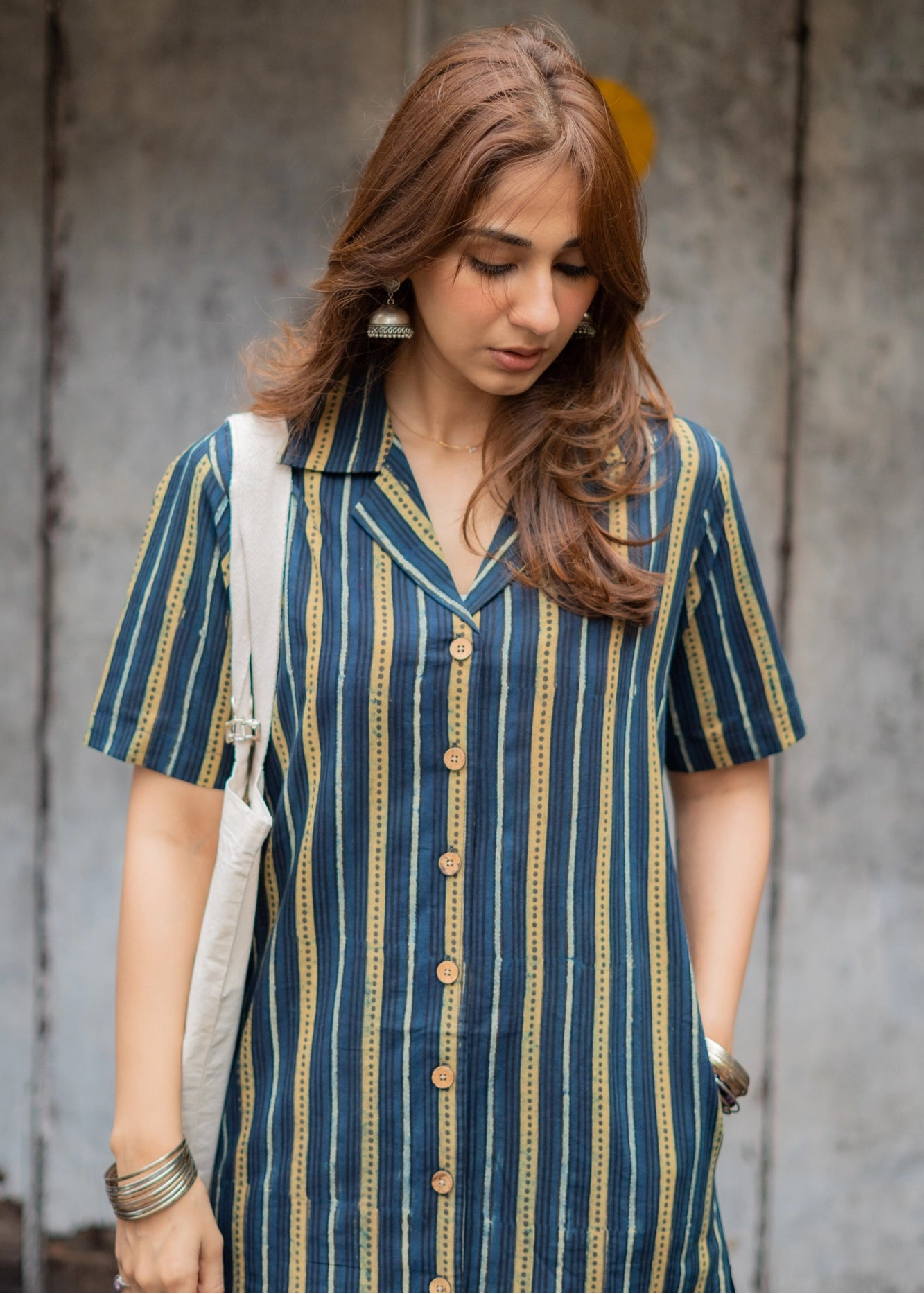 Navy Indigo Stripe Ajrakh Natural Dye Shirt Kurti