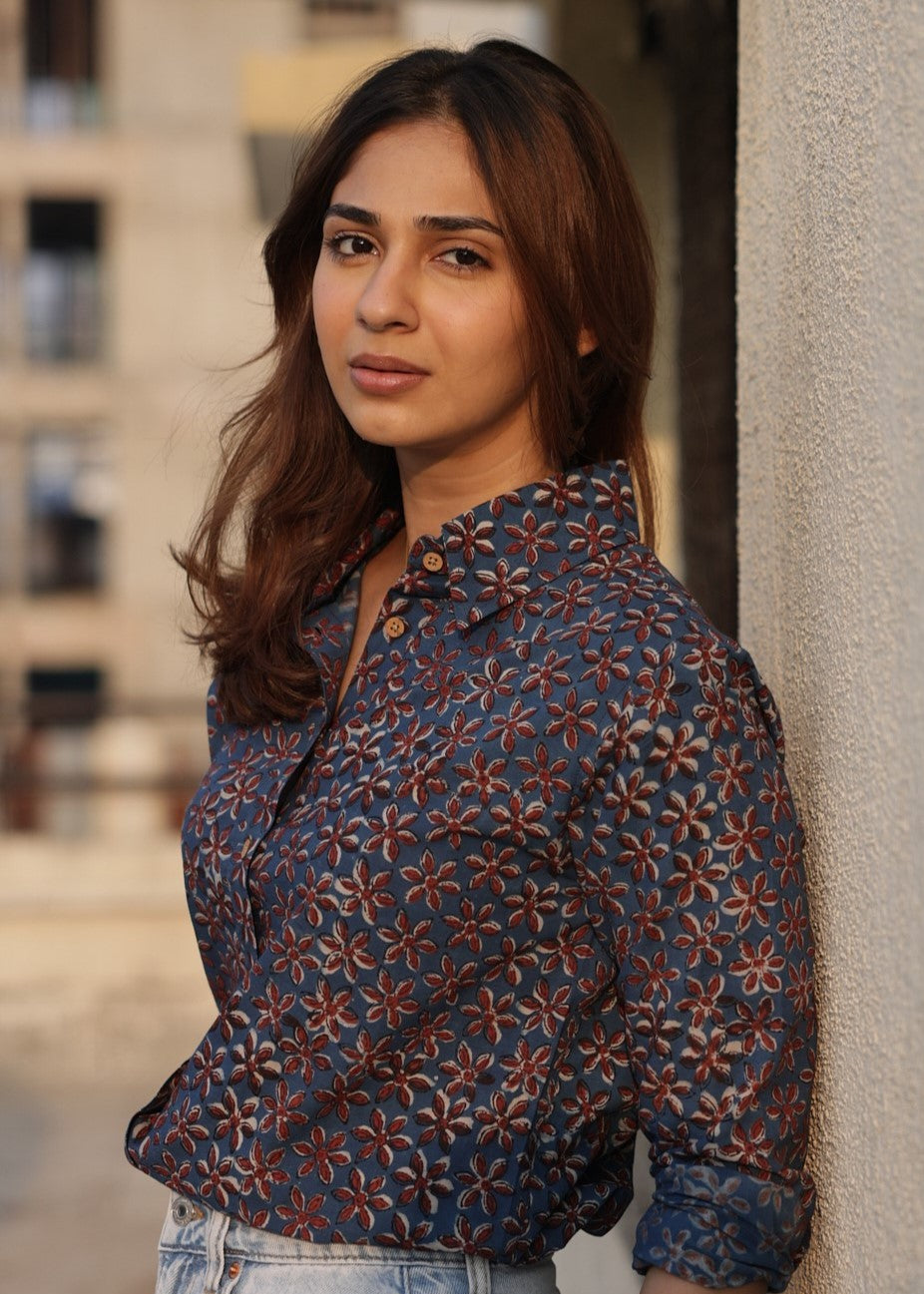 Indigo Star Handblock Cotton Shirt
