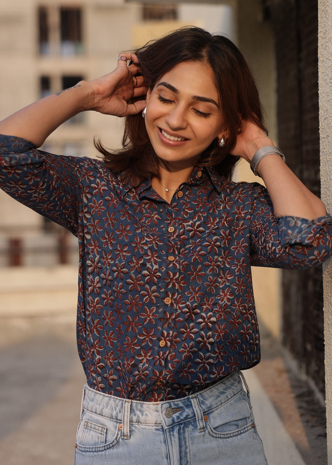 Indigo Star Handblock Cotton Shirt