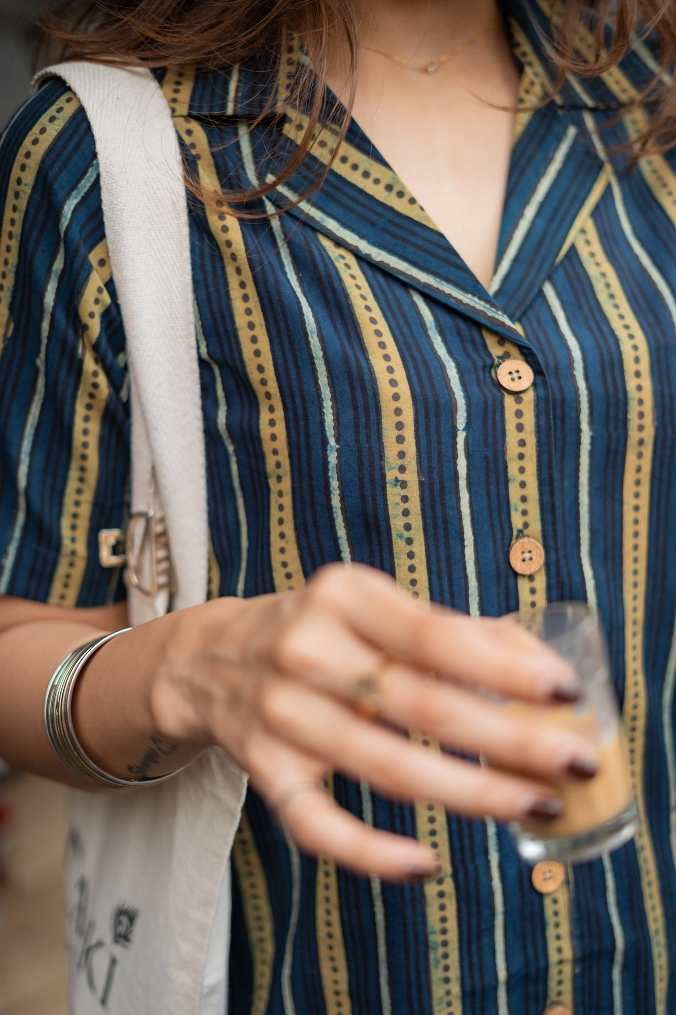 Navy Indigo Stripe Ajrakh Natural Dye Shirt Kurti