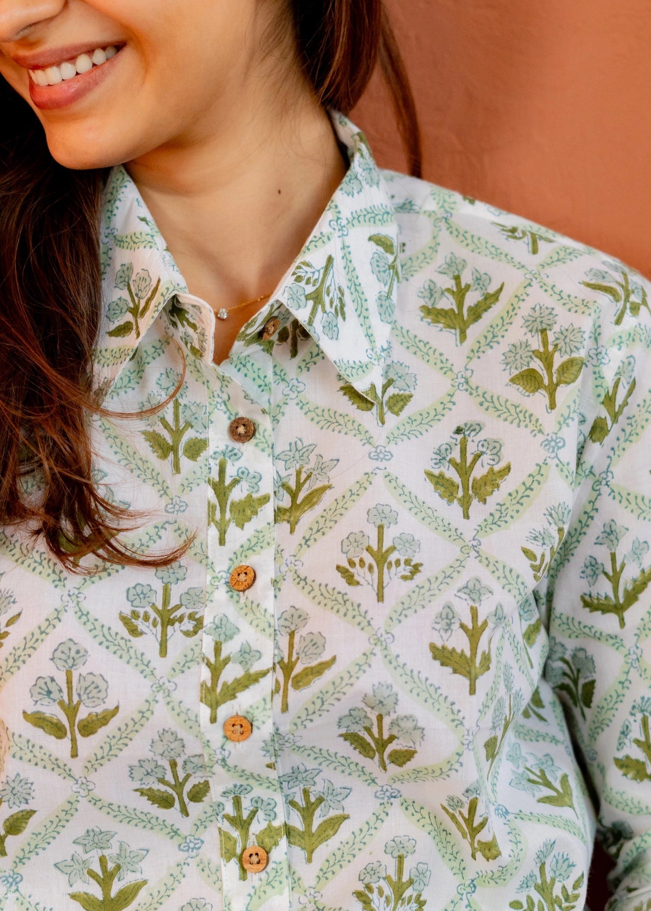 Green Leaf Block Print Shirt