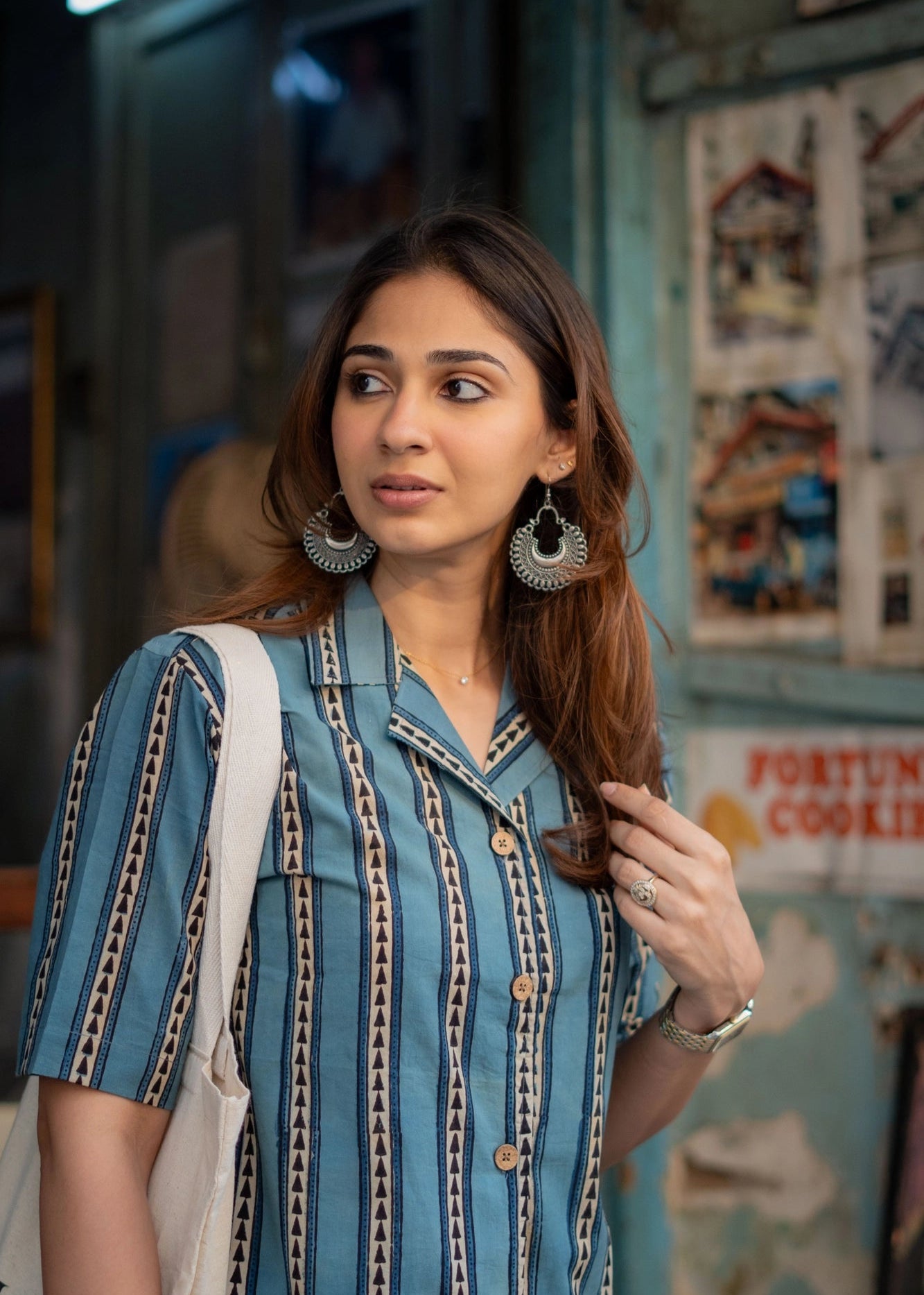 Indigo Ajrakh Stripe Shirt Kurti