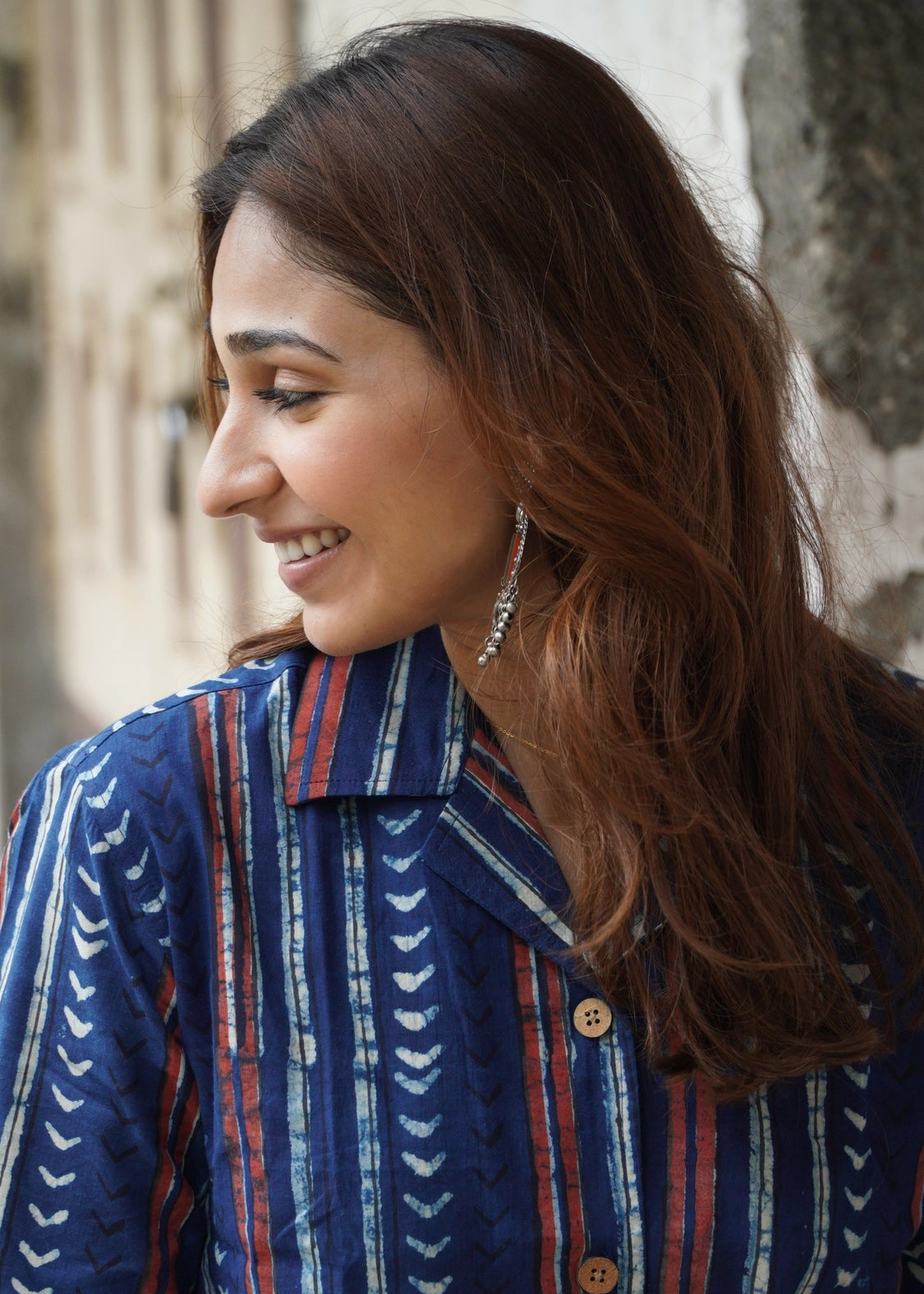 Indigo Stripe Handblock Cotton Shirt Kurti