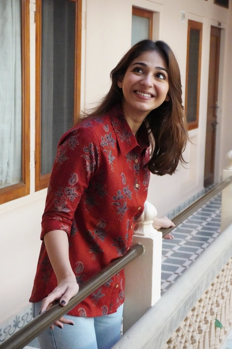 Red Ajrakh Floral Block Print Cotton Shirt