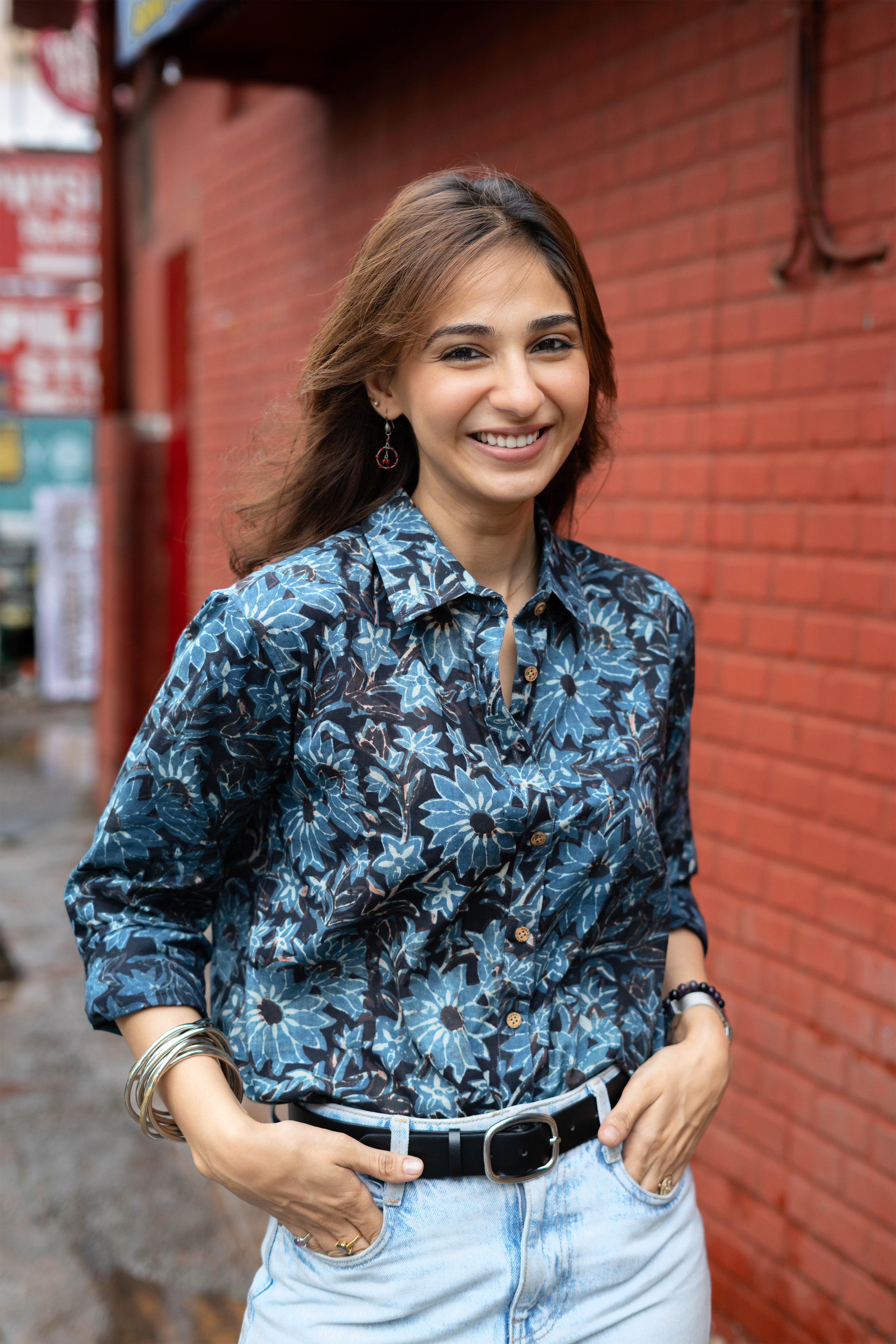 Blue Tropical Handblock Cotton Shirt