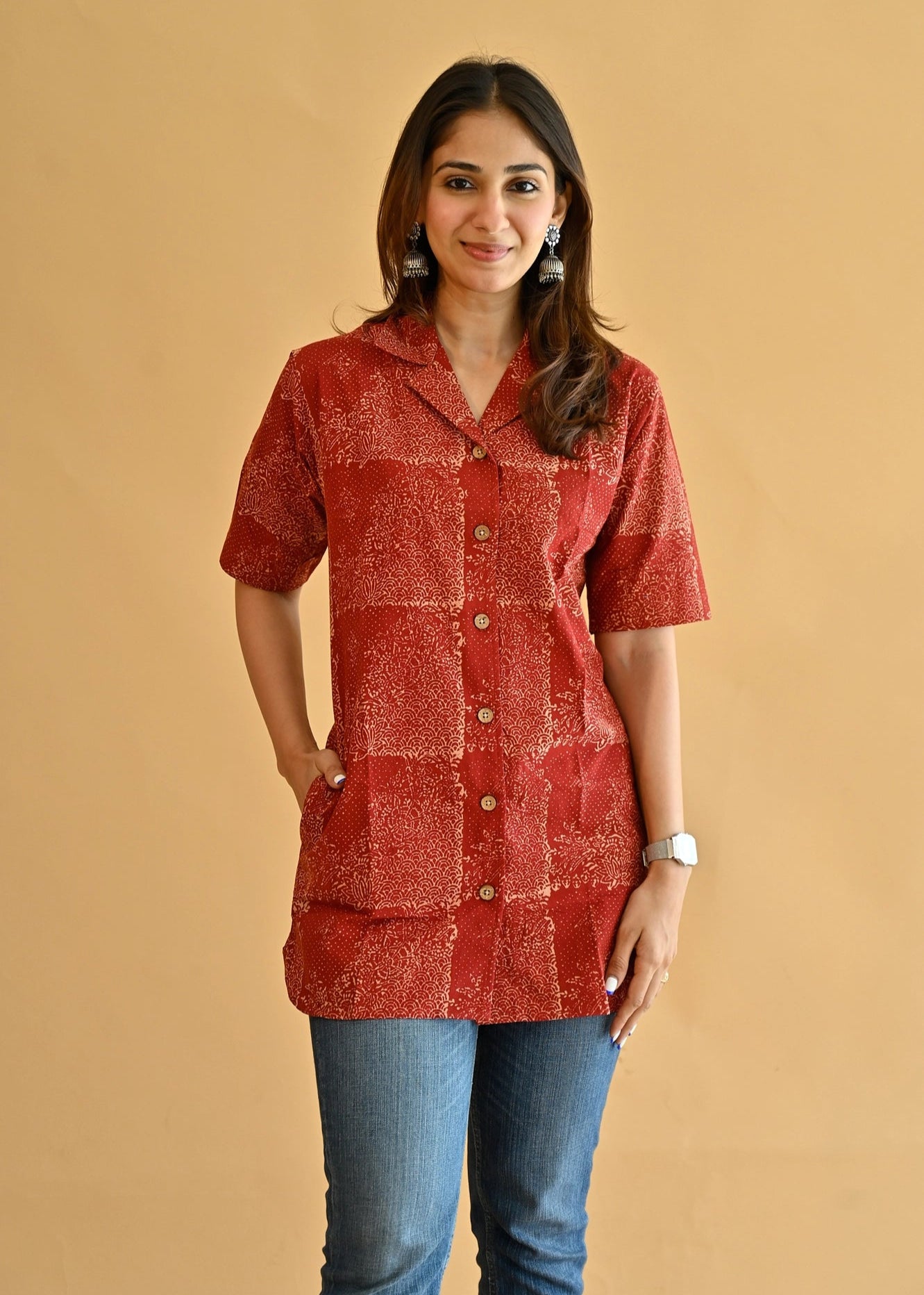 Laal Ajrakh Natural Dye Shirt Kurti