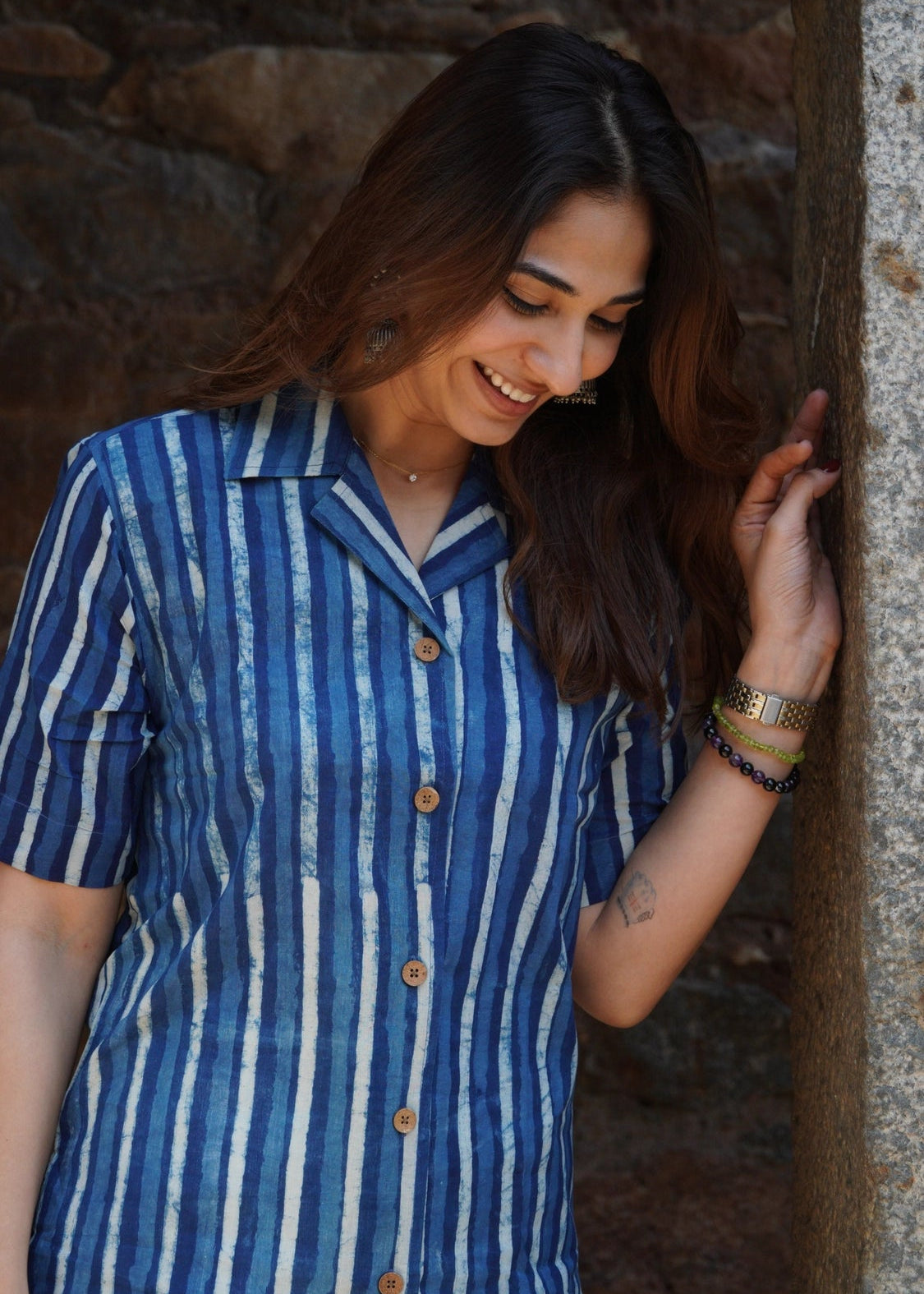 Indigo Bagru Stripe Shirt Kurti