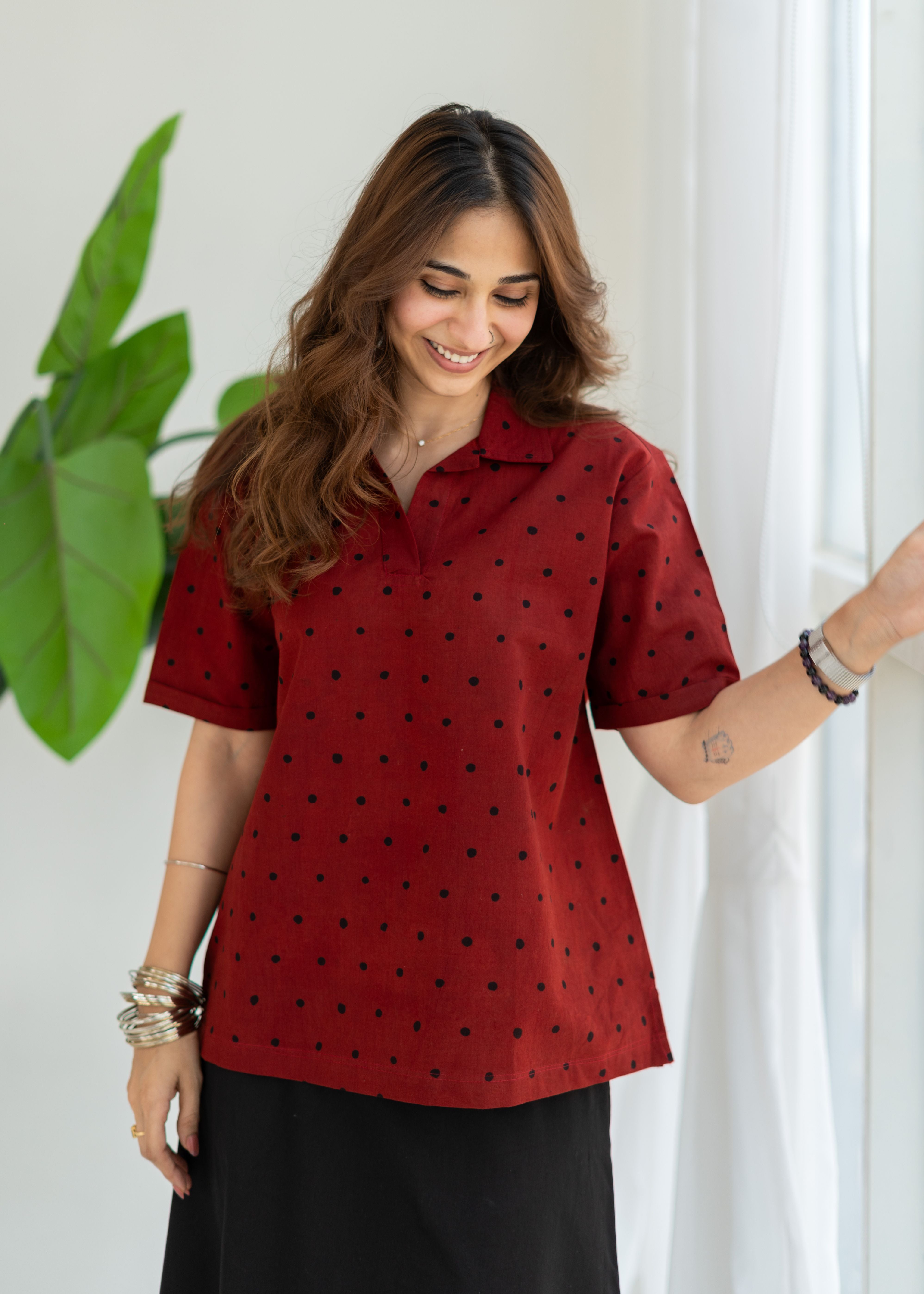 Red Polka Ajrakh Unisex Cotton T Shirt
