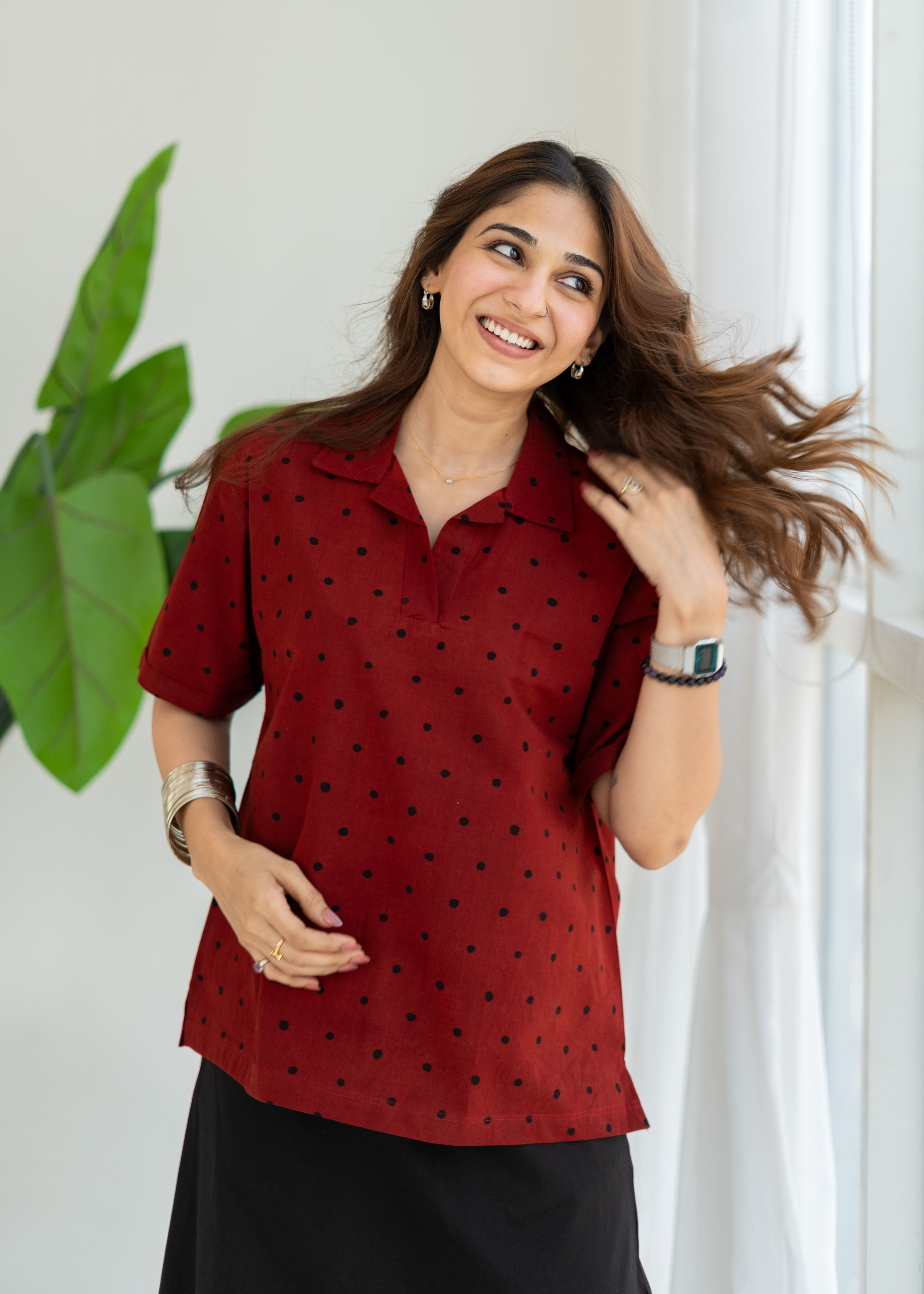Red Polka Ajrakh Unisex Cotton T Shirt