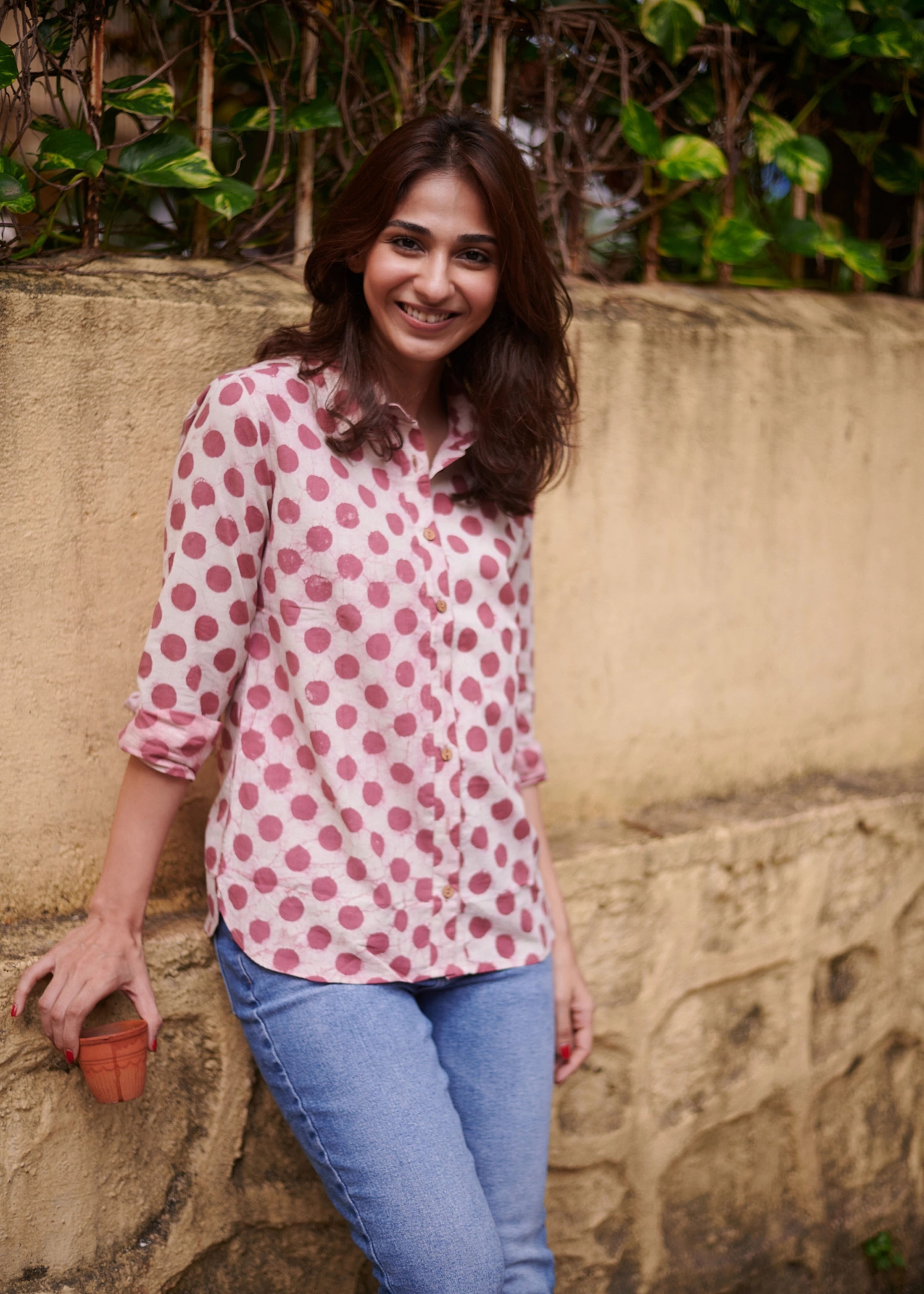 Maroon Polka Handblock Shirt