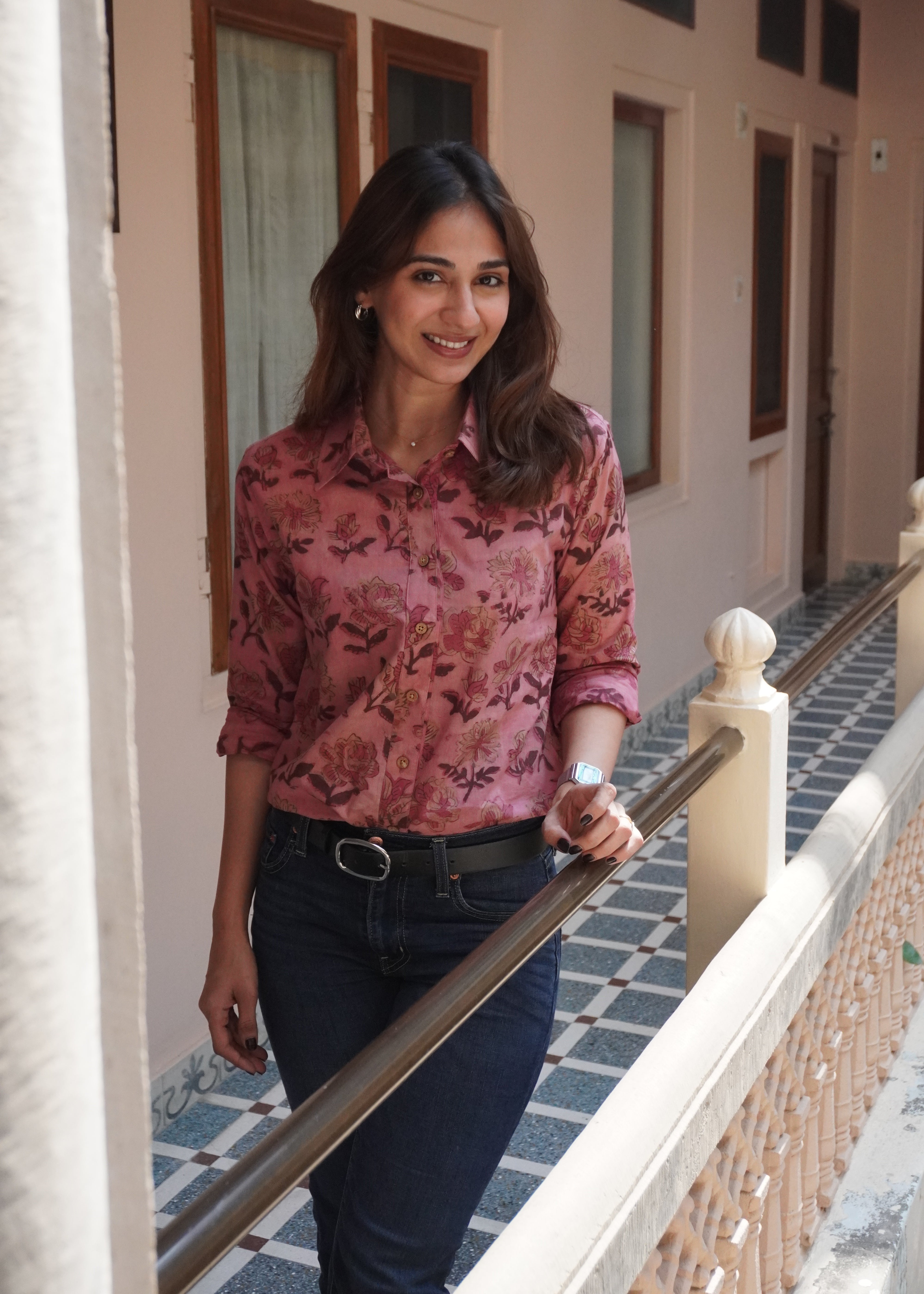 Pink Bagru Ajrakh Floral Handblock Shirt
