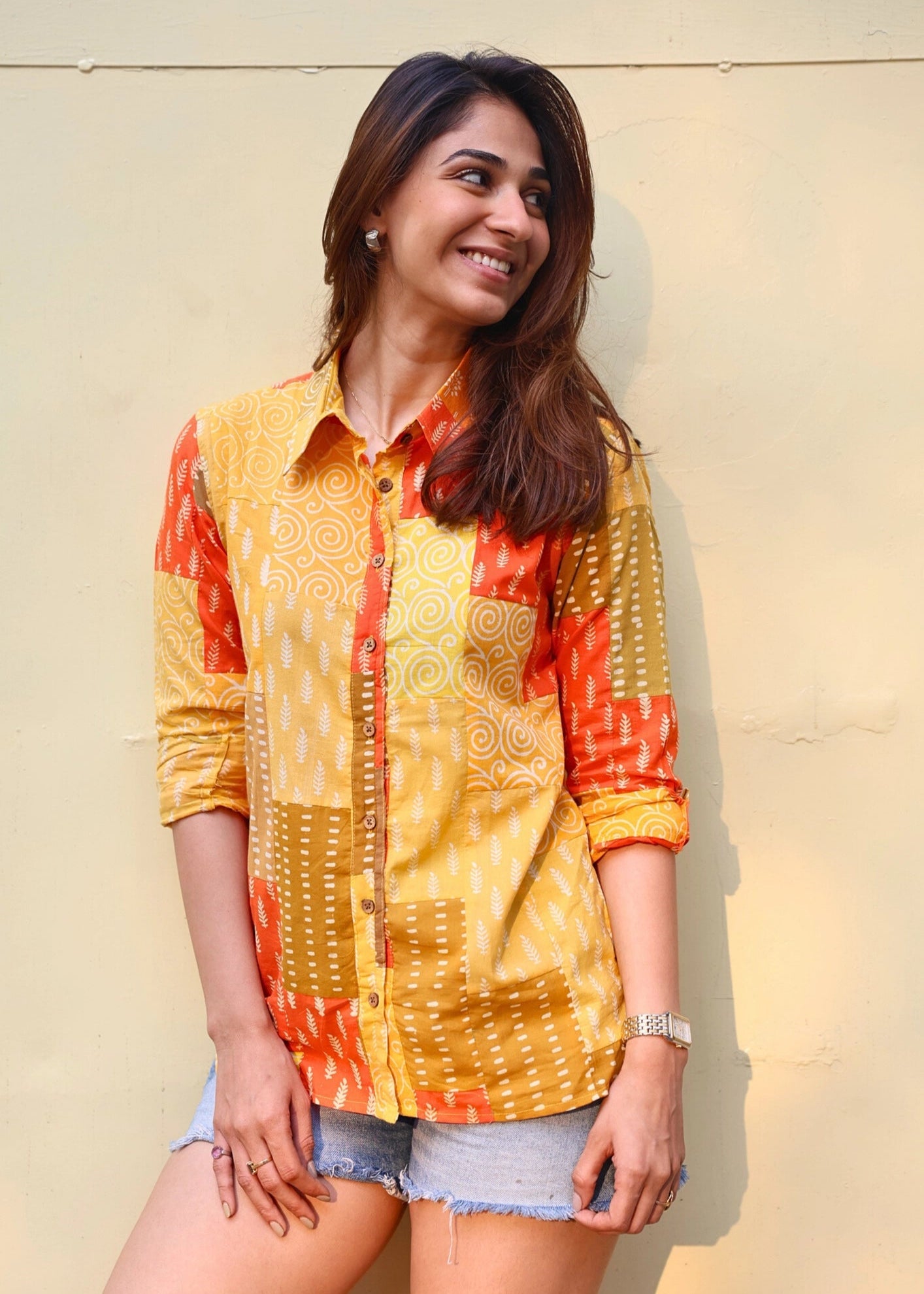 Orange Punch Patchwork Handblock Shirt