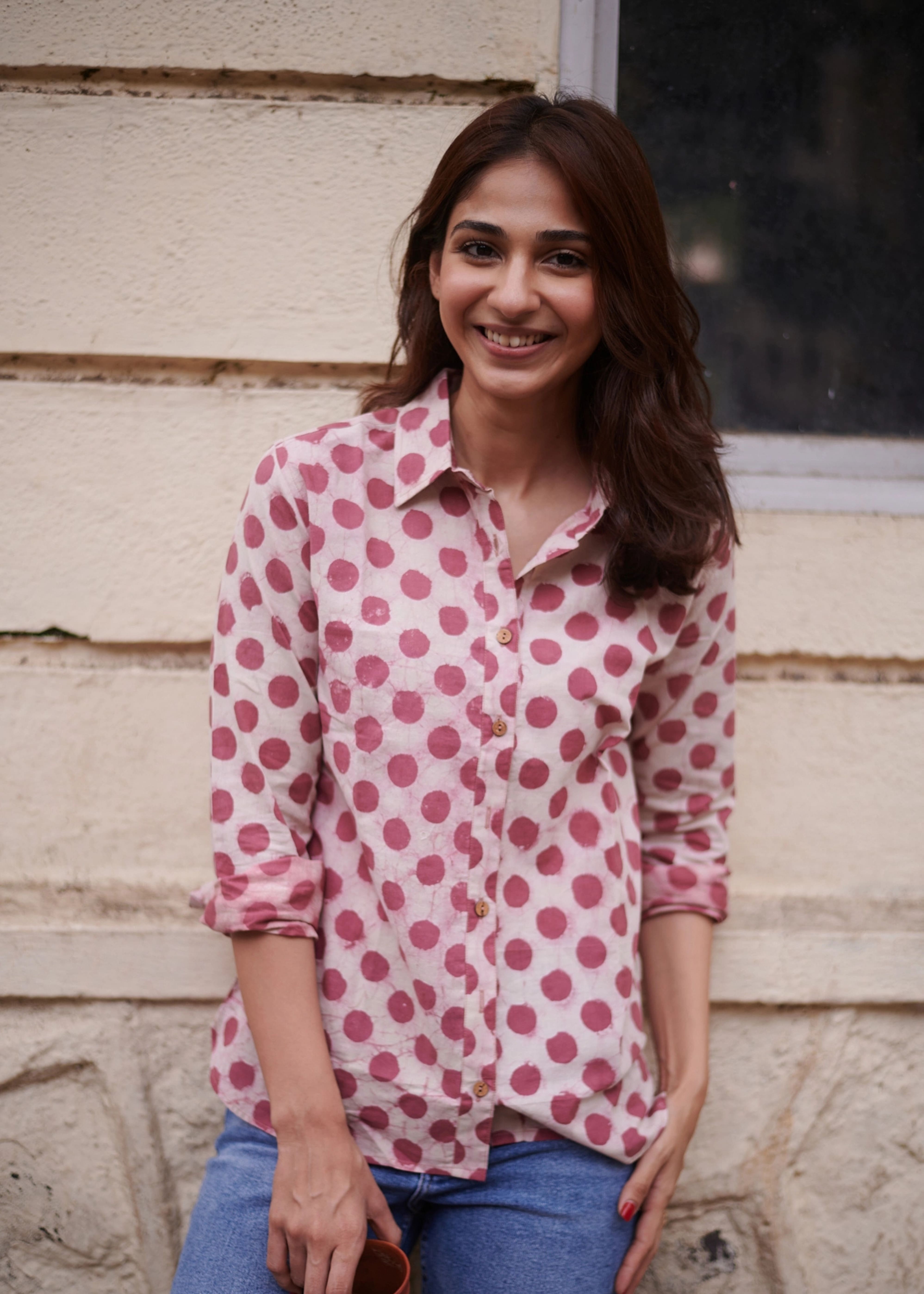 Maroon Polka Handblock Shirt