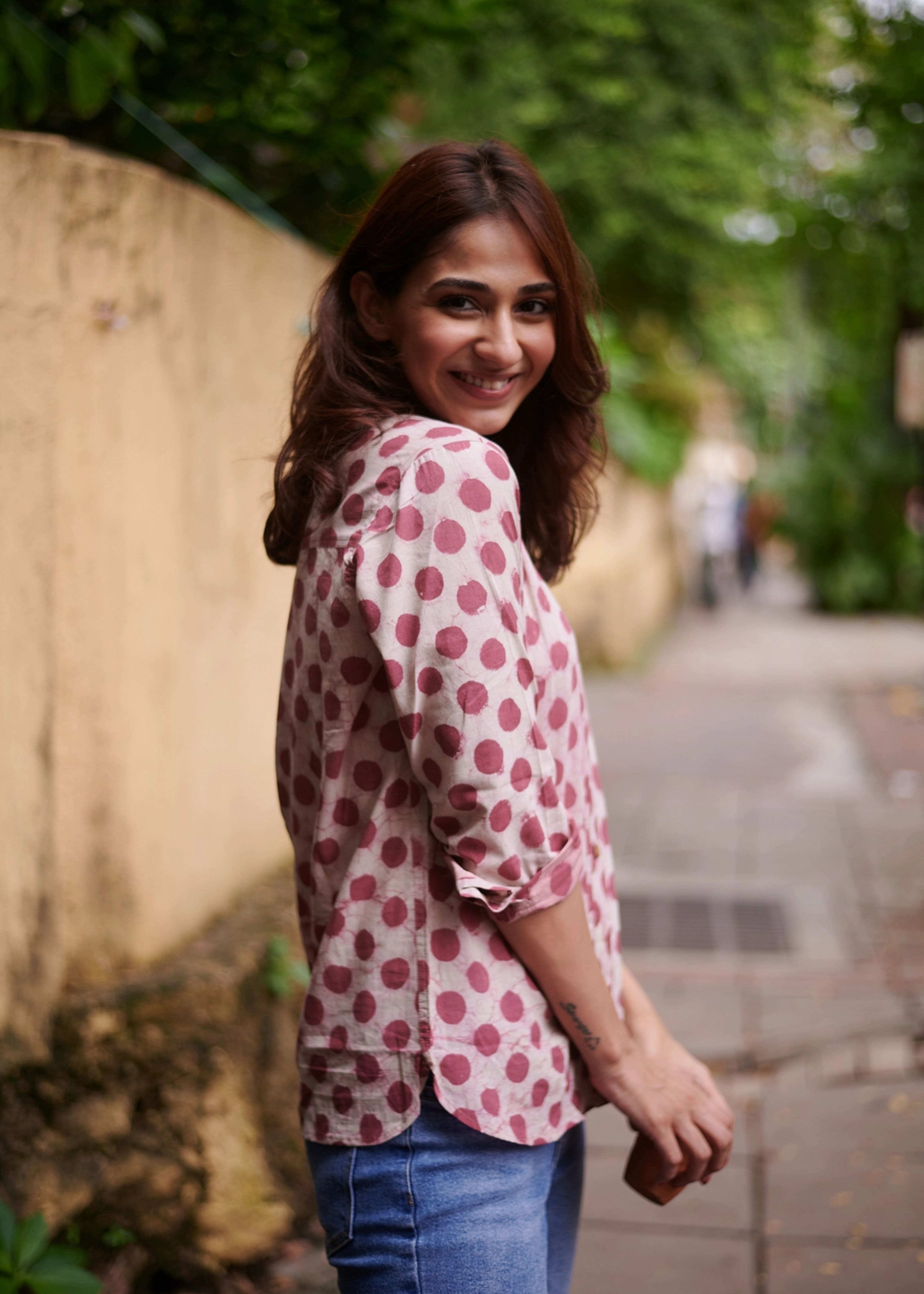 Maroon Polka Handblock Shirt