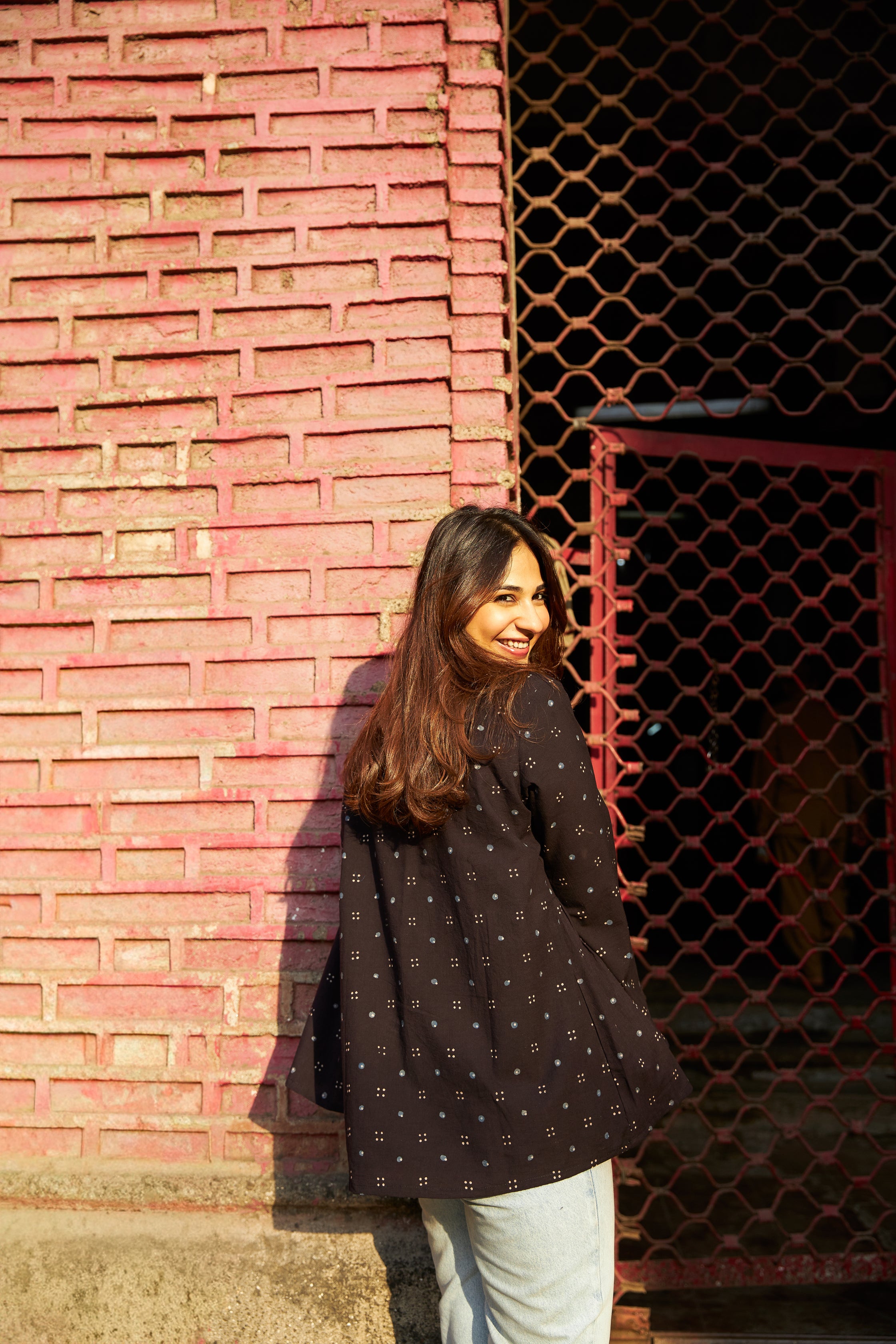 Black Ajrakh Bell Sleeves Cotton Short Top
