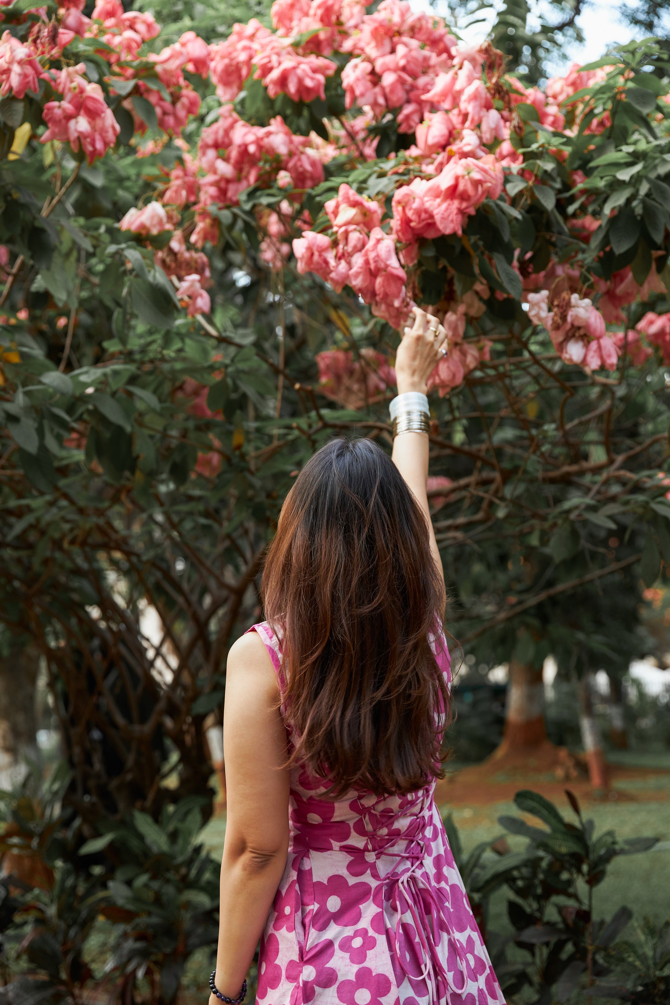 Pink Bagru Floral Handblock Cotton Corset Dress