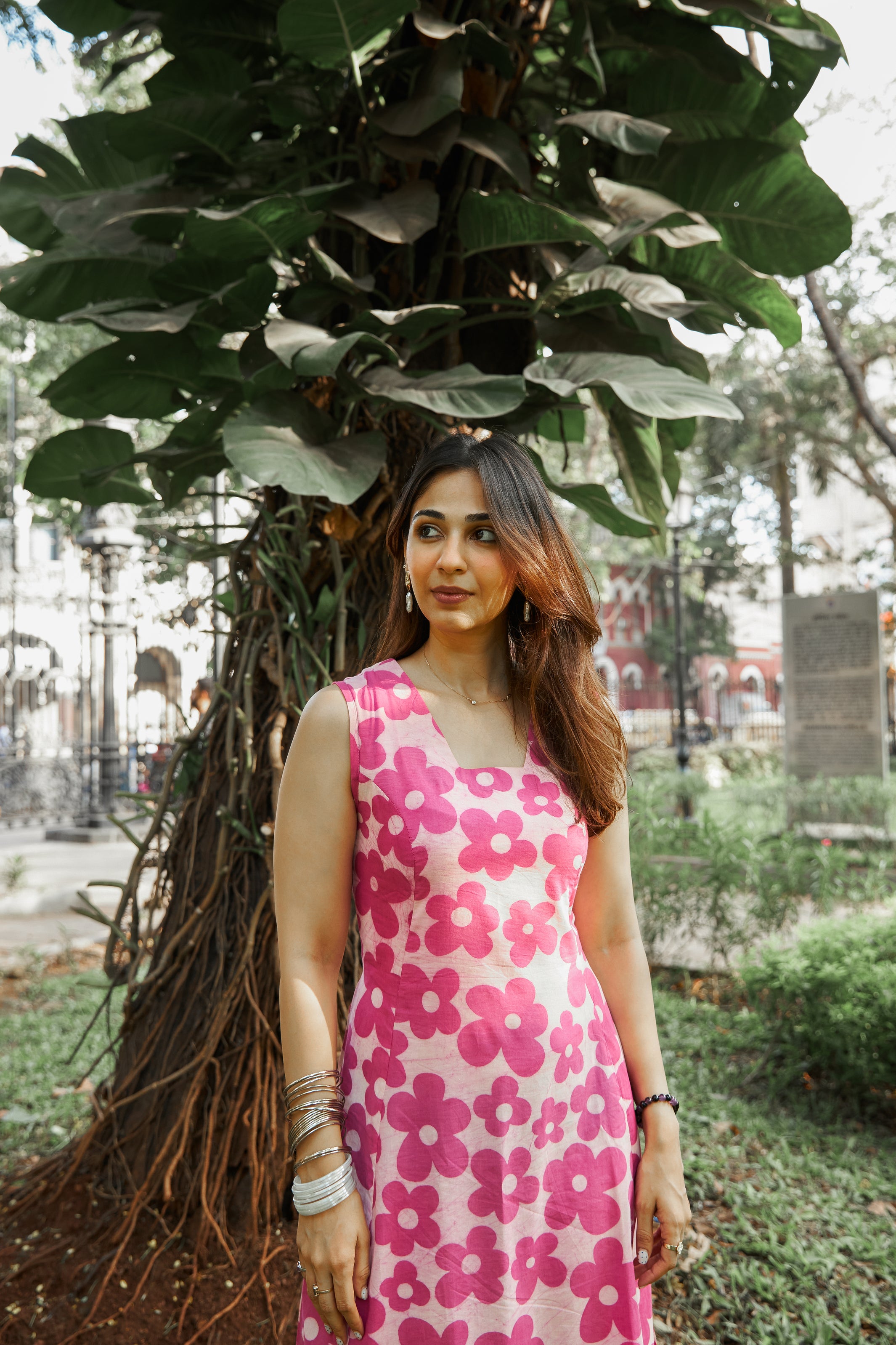 Pink Bagru Floral Handblock Cotton Corset Dress