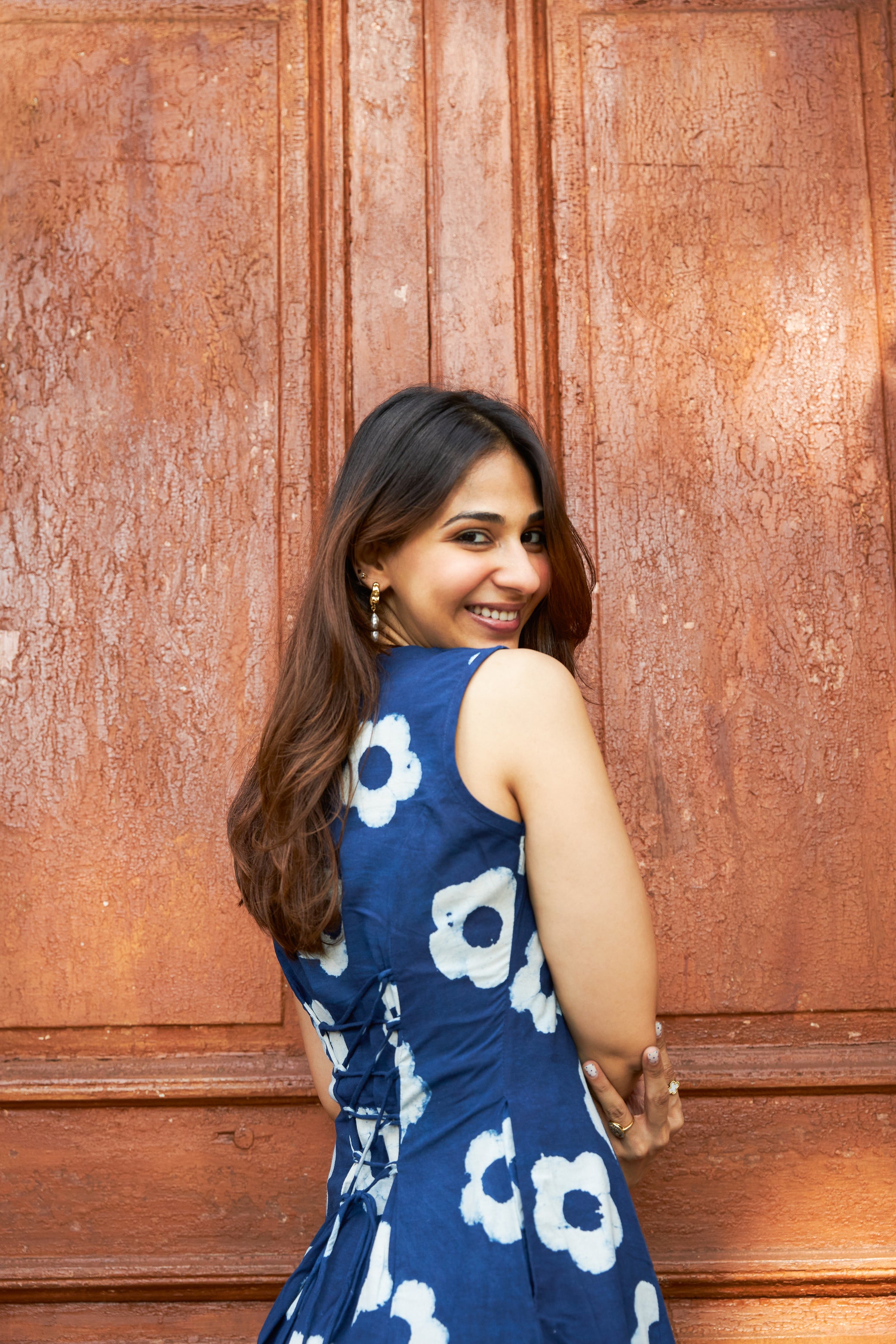 Indigo Floral Handblock Cotton Corset Dress