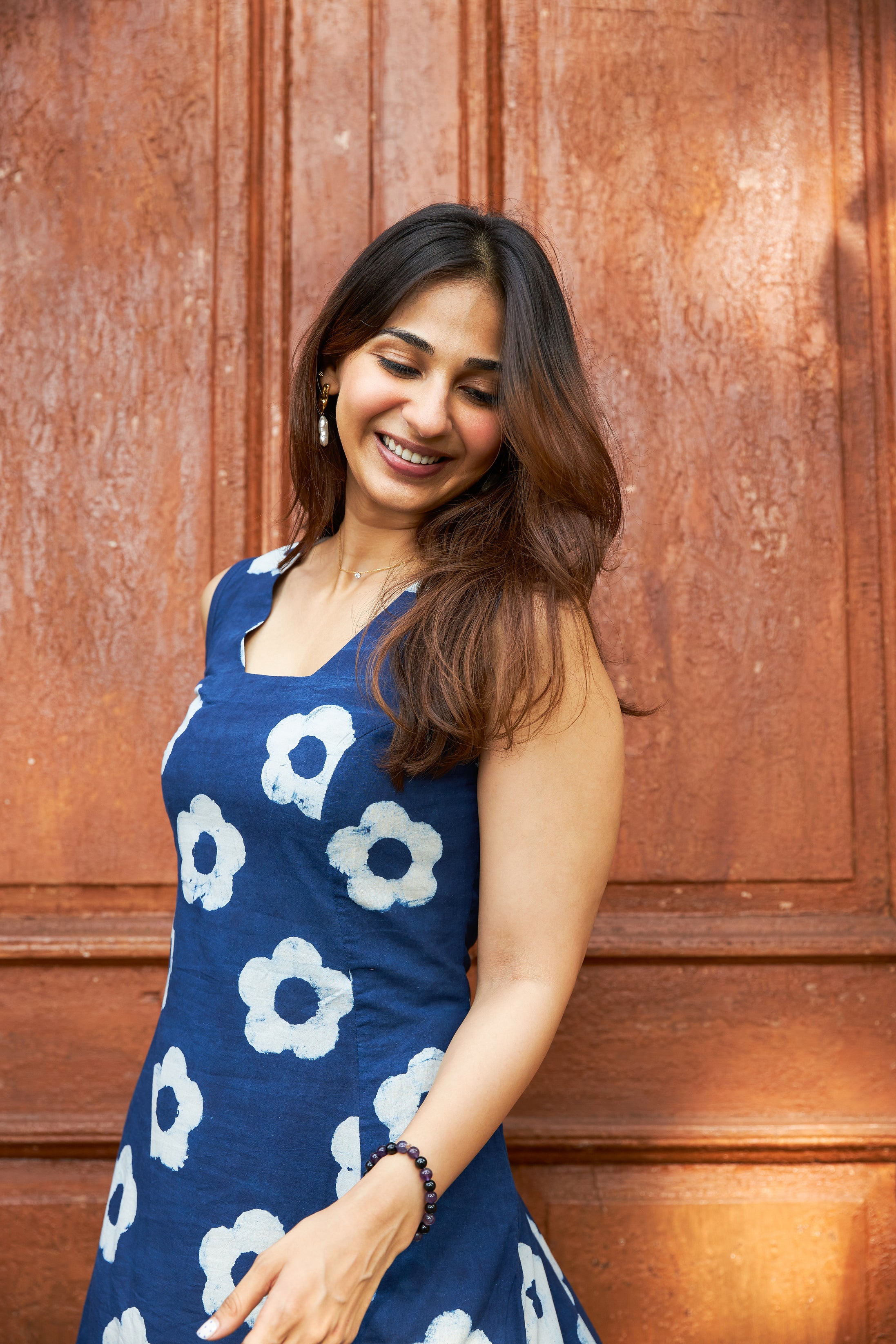 Indigo Floral Handblock Cotton Corset Dress